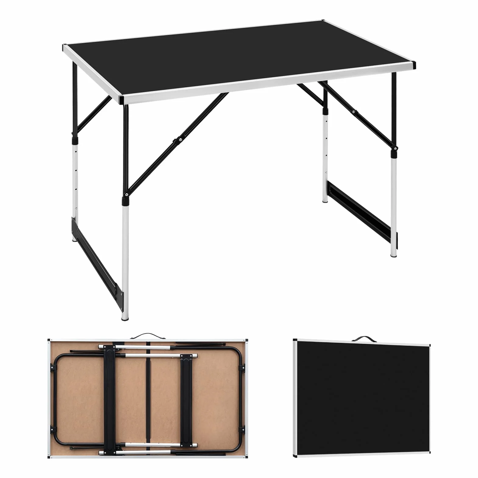 WOLTU Tavolo da Campeggio Pieghevole Portatile Altezza Regolabile MDF Nero 100x60x73/94cm