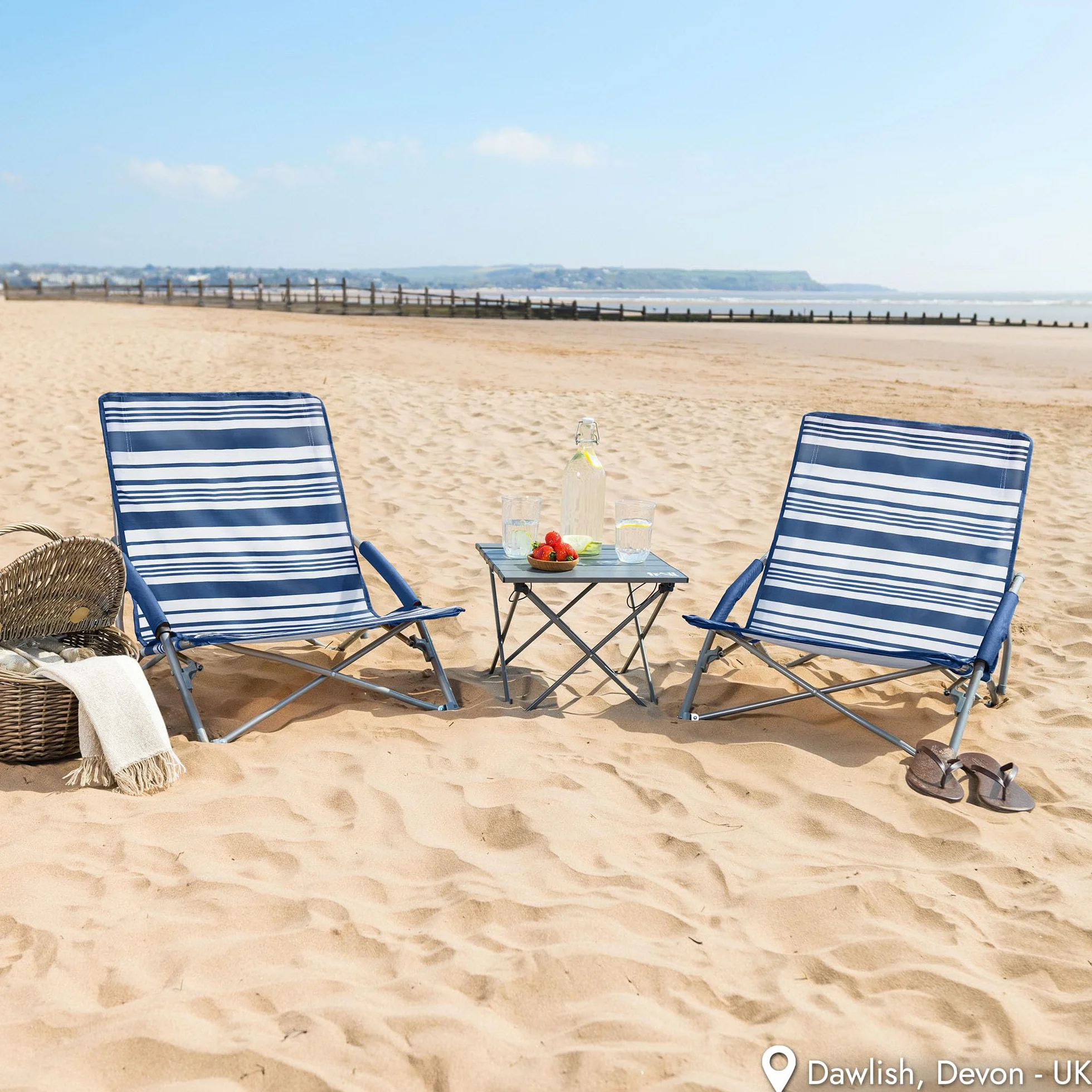 Sdraietta da Spiaggia Bassa Pieghevole Portatile con Piedini Anti Affondamento e Custodia