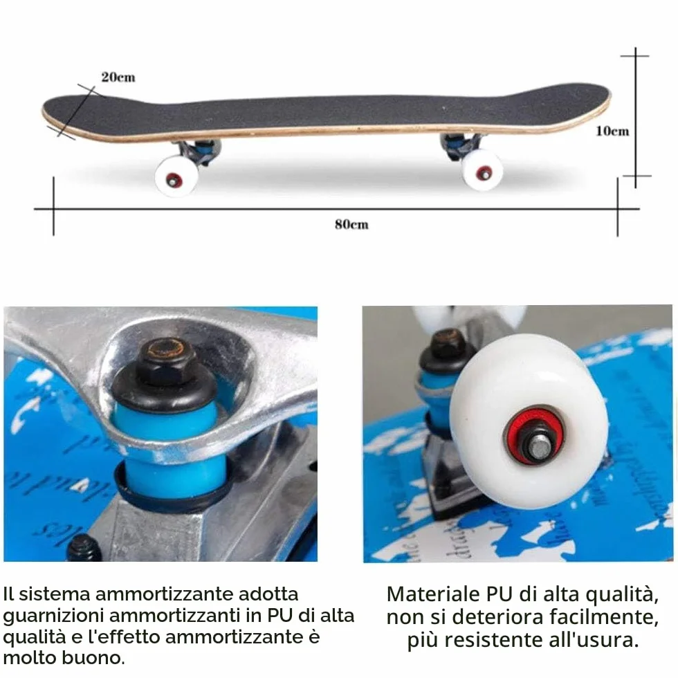 skateboard per evoluzioni da adulti, per principianti, regalo di compleanno, per adolescenti, ragazze, ragazzi e adulti, Tutto nero