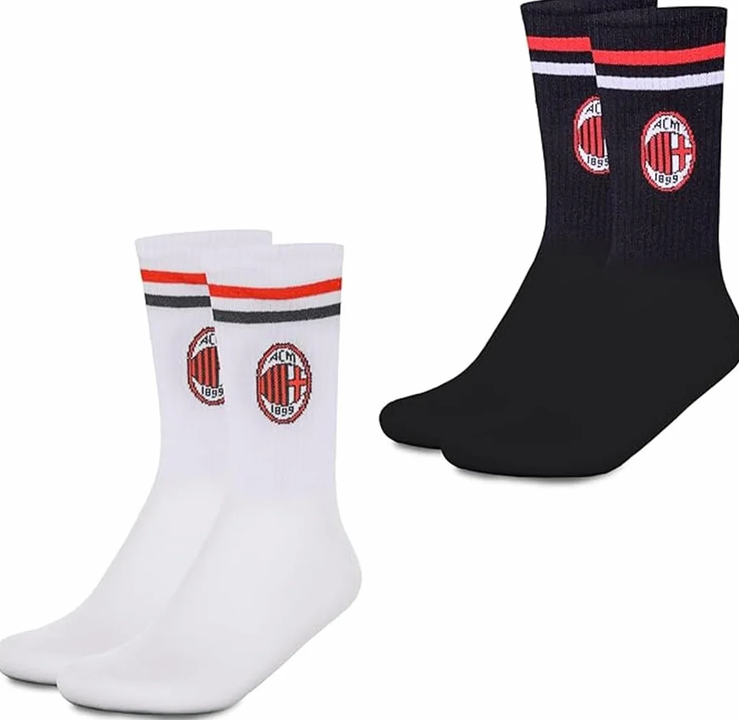 Set Milan Ufficiale 2 Paia Calze Corte Spugna Uomo Ragazzo Bambino Taglia 34-39 Tifoso Calcio