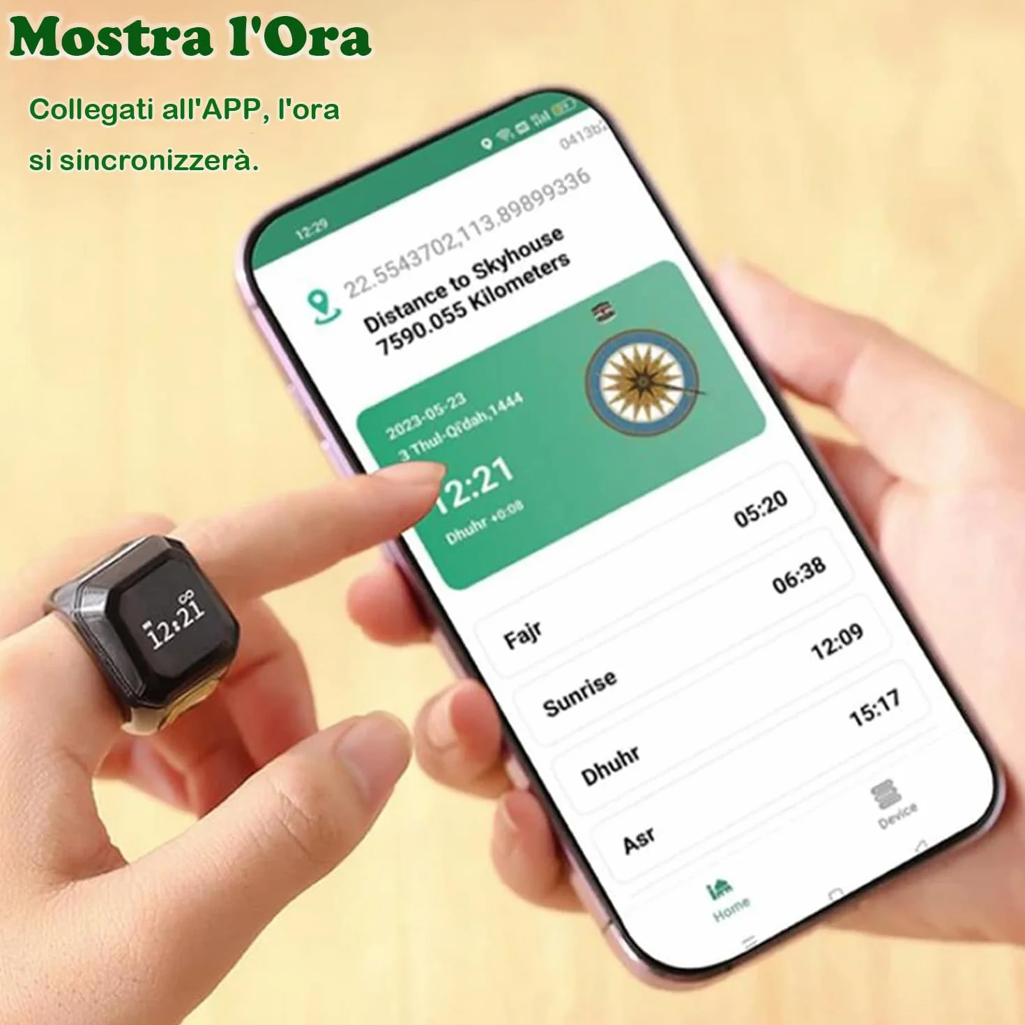 Tasbih Smart Tally Anelli 22 mm Ricaricabile Contatore Preghiera Display OLED Nero