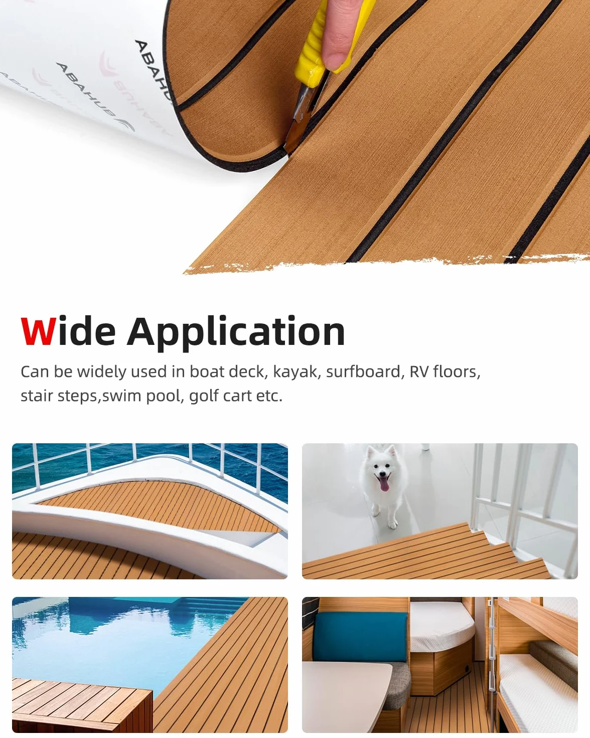 Abahub Finto Teak per Barca Eva Schiuma Autoadesiva Moquette Nautica Accessori Barca Pavimentazione Antiscivolo Marine Boat Decking Mat per Barche Piscina Yacht 121x42cm, 243cm x6/42/60/73/91/115cm