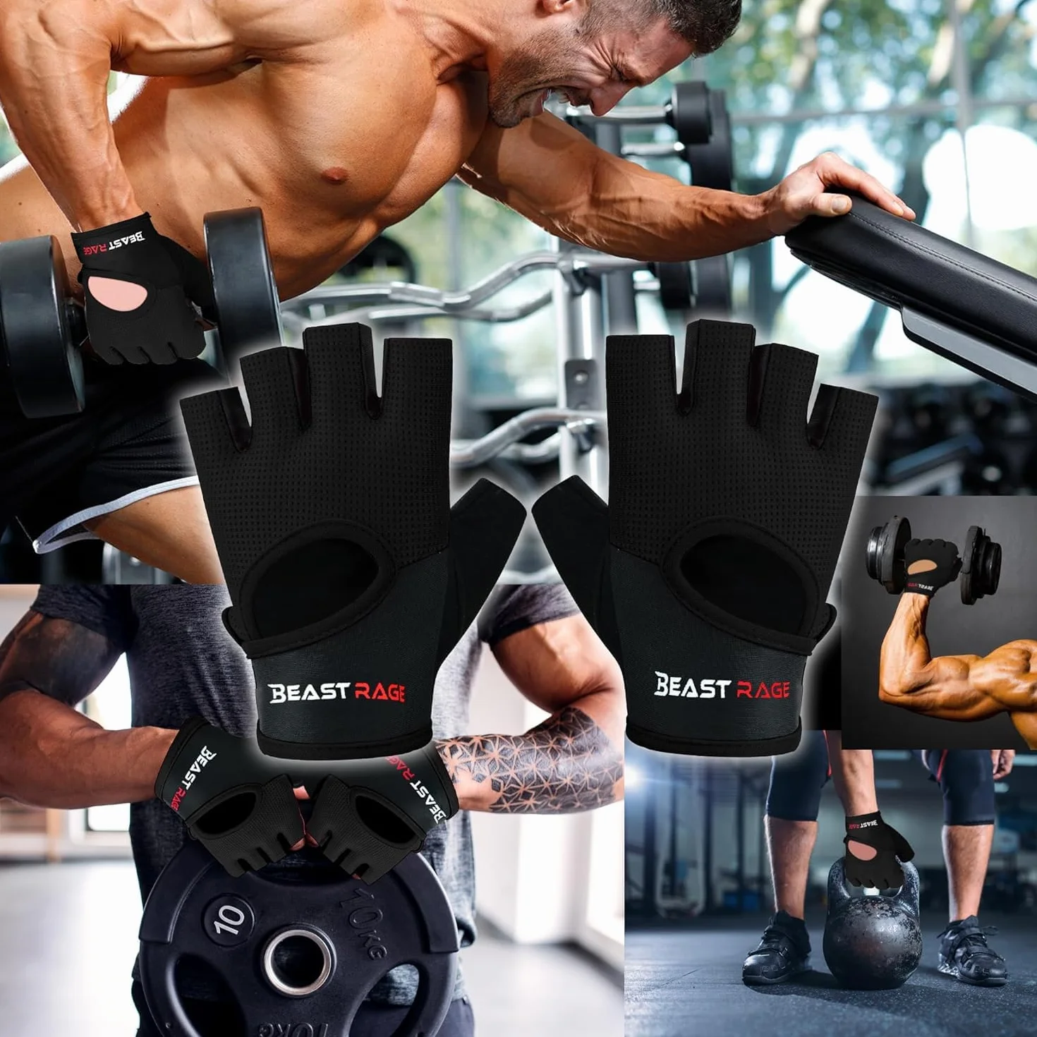 BEAST RAGE Guanti da fitness traspiranti per sollevamento pesi antiscivolo