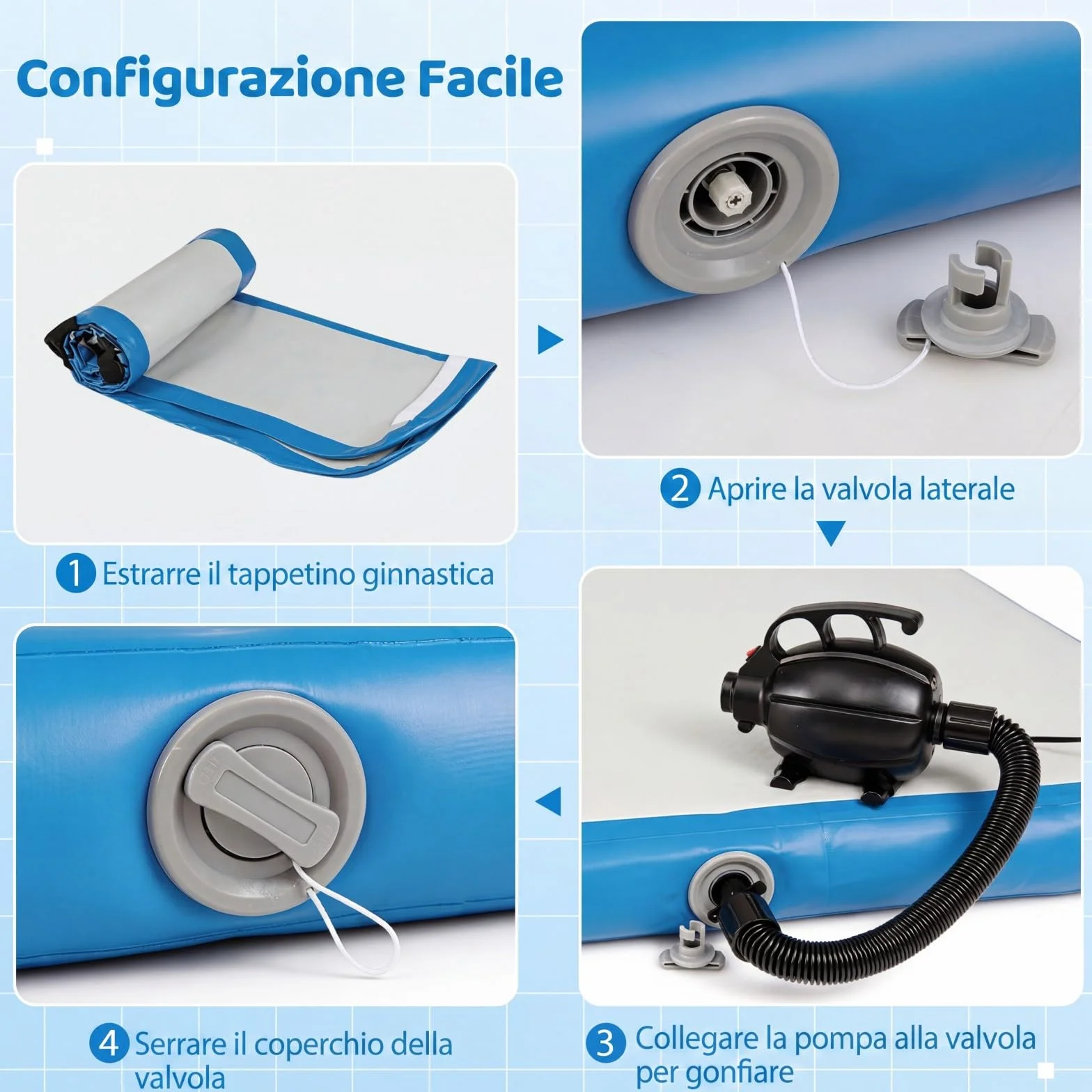 COSTWAY Tappeto Ginnastica Artistica da Casa, Materasso Ginnastica in PVC con Pompa ad Aria e Borsa, Tappetino Gonfiabile per Yoga, Fitness e Allenamento, 297 x 98 x 11 cm