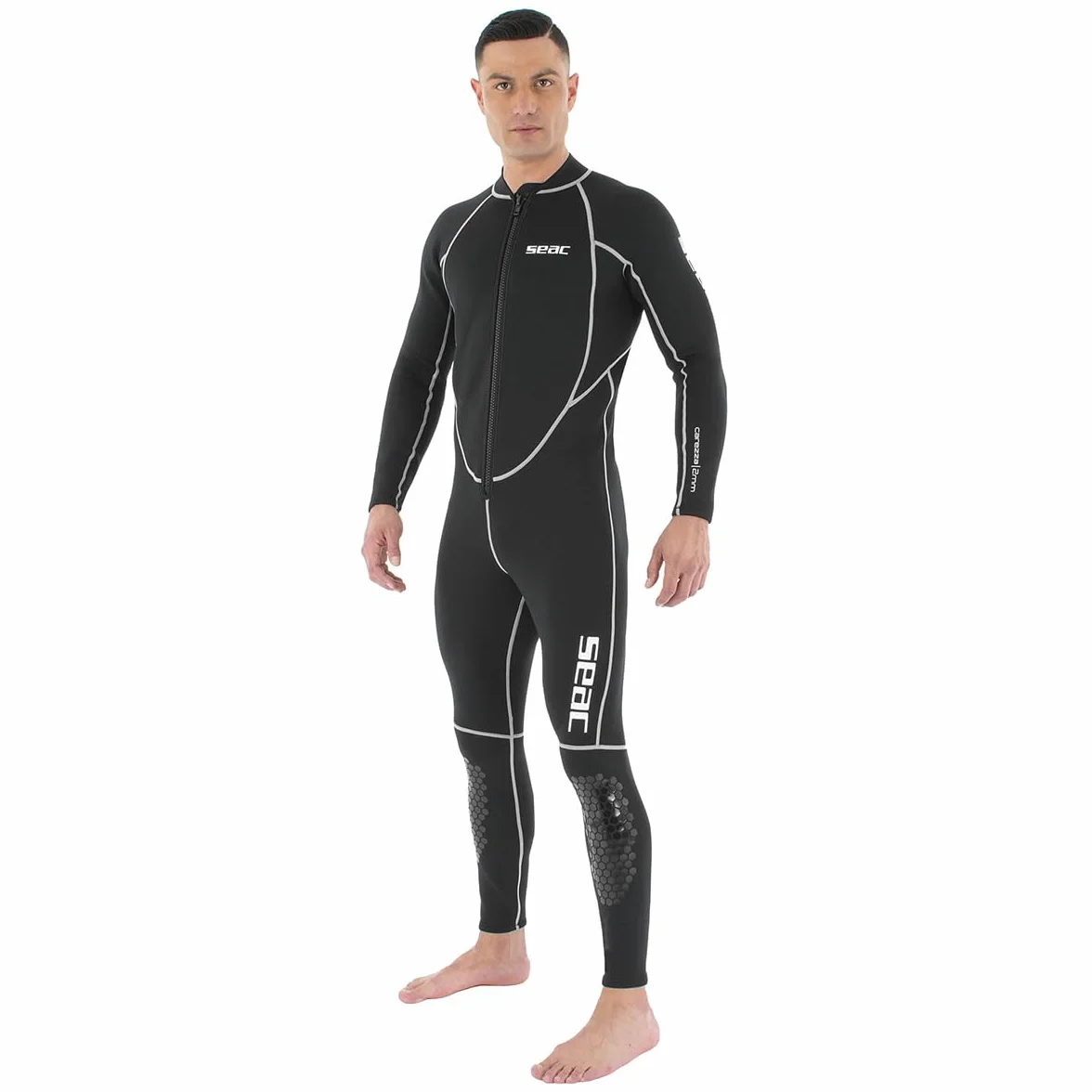 SEAC Carezza Man Muta Lunga Monopezzo Neoprene Bifoderato 2 mm Cerniera Anteriore Protezioni PU Ginocchia Uomo Nero