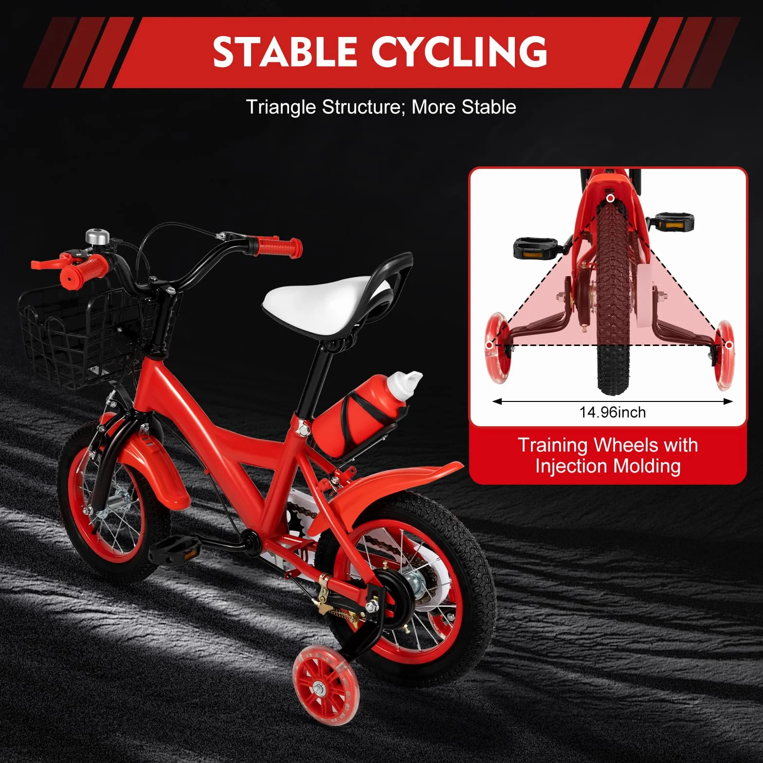 Bicicletta Bambini 12 Pollici 3+ Anni Ruote Supporto Manubrio Sella Regolabile