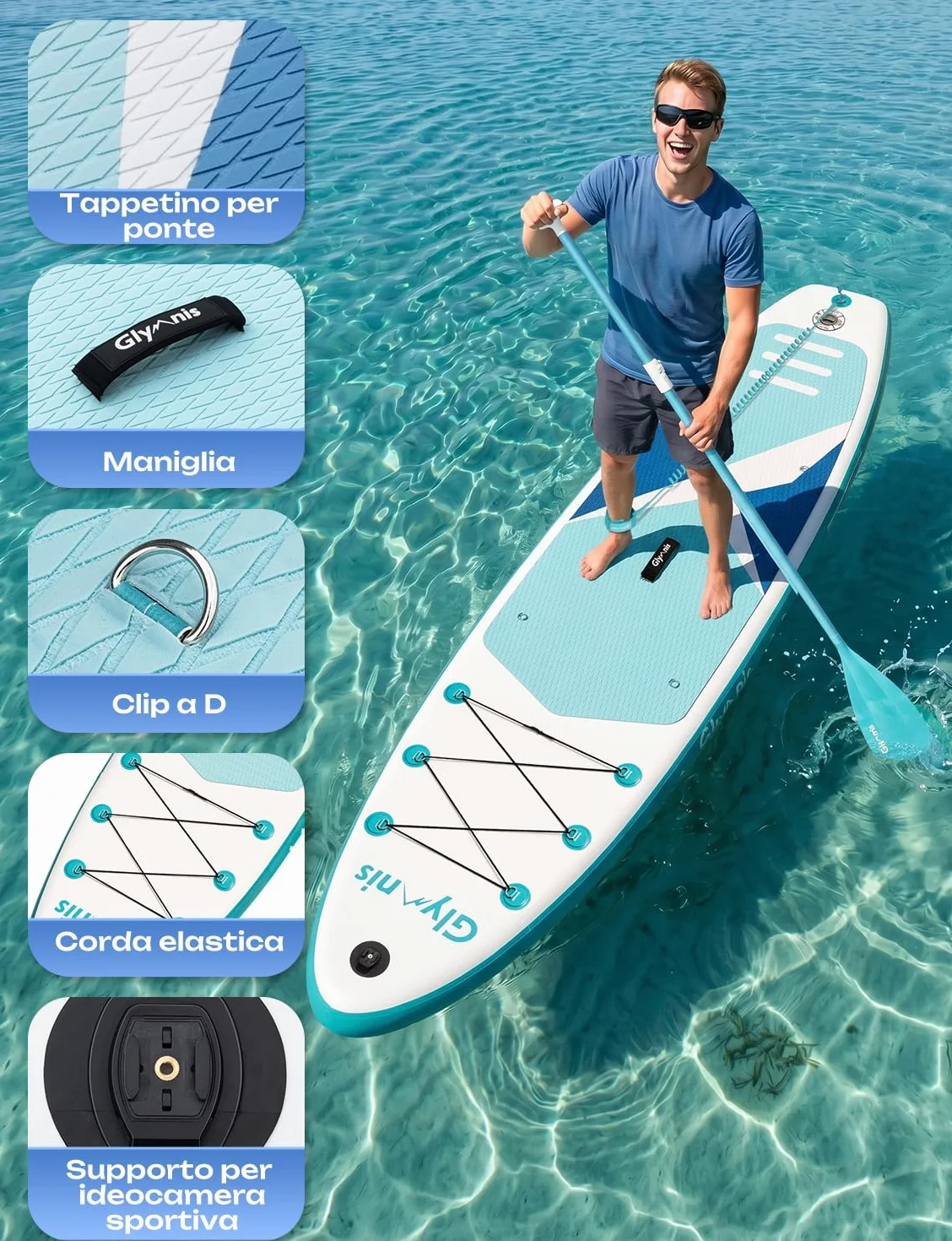 Glymnis SUP Tavola Gonfiabile 320×81×15cm 140kg Stand Up Paddle con Pompa Pagaia Borsa