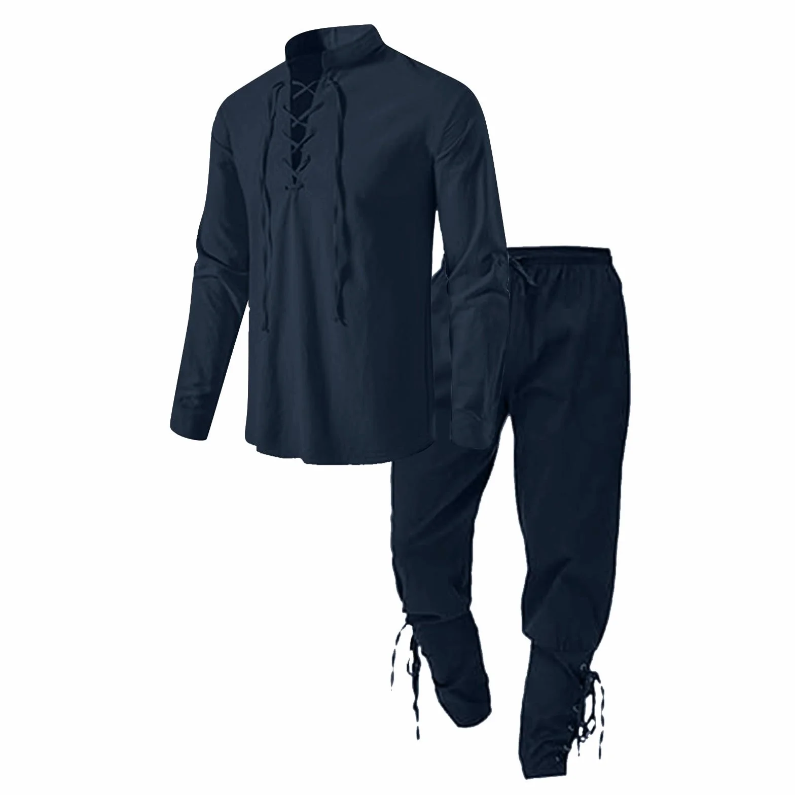 Vichingo Costume da Uomo Medievale Rinascimentale con Camicia Lino e Pantaloni Caviglia