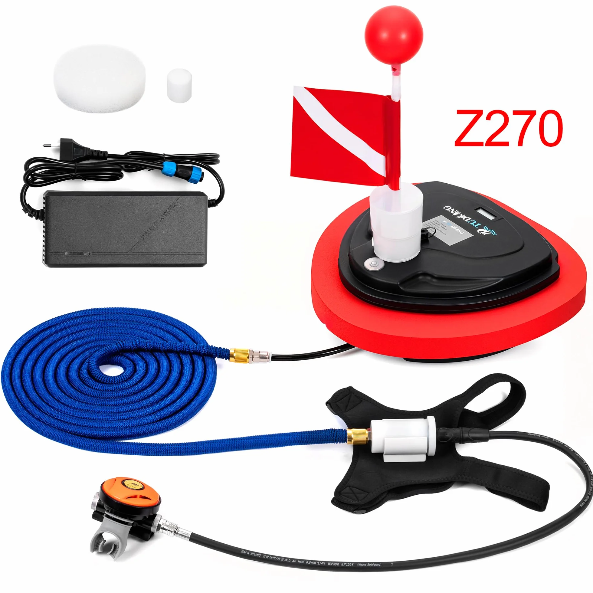 TUDIVING Ventilatore per immersioni subacquee aggiornato, sistema senza serbatoio, serbatoio portatile ricaricabile, compressore d'aria impermeabile
