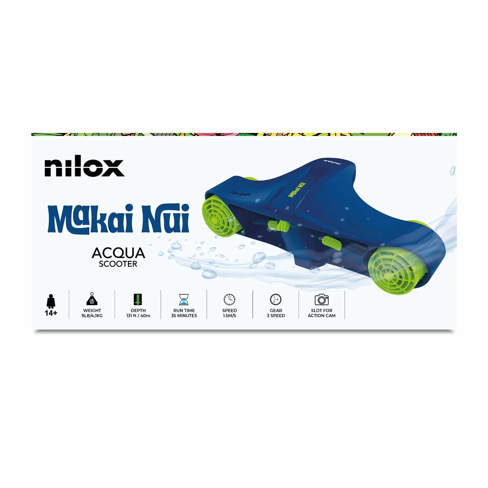 Nilox Scooter Subacqueo Elettrico 40m 35min 3 Rapporti Blu