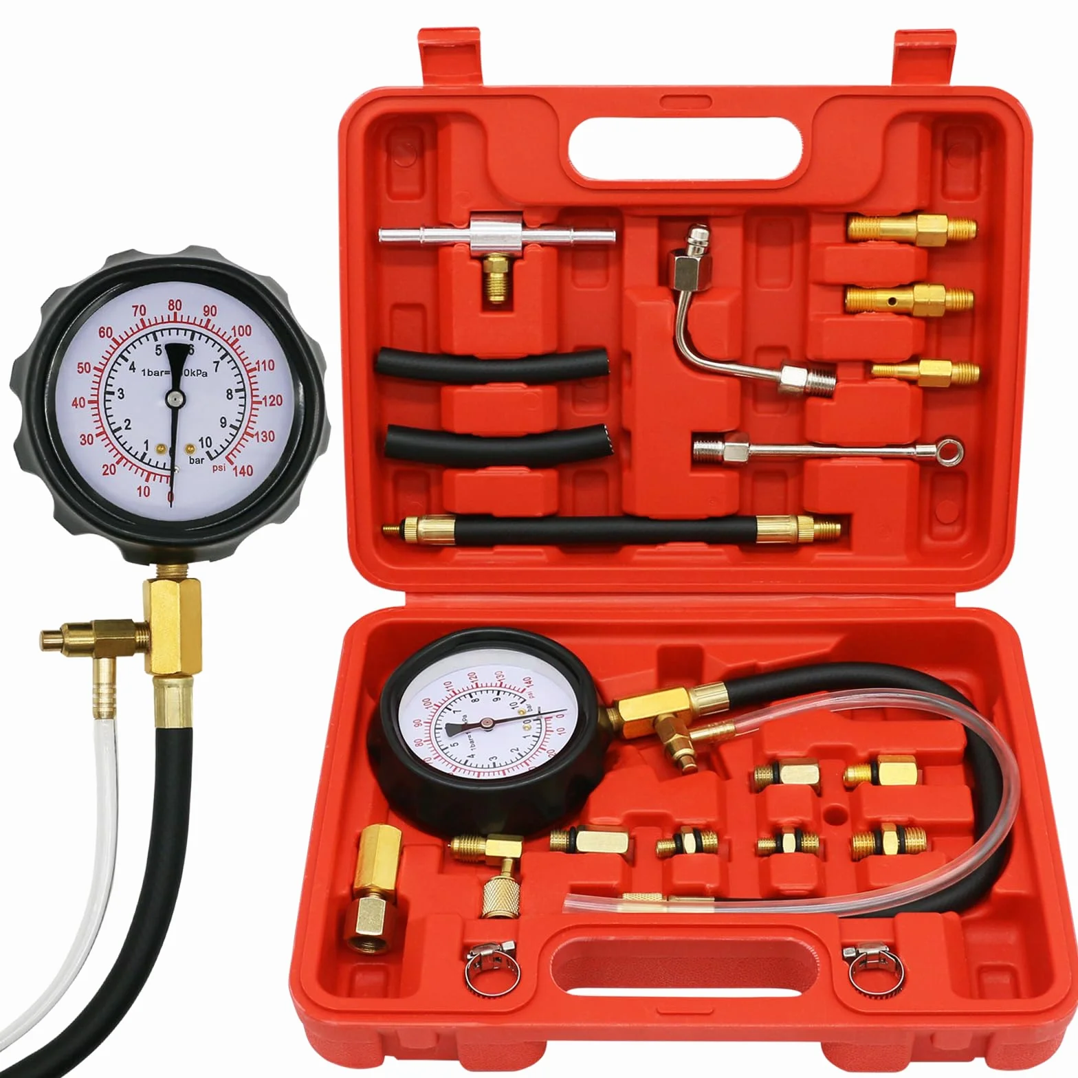 0-140PSI pompa di iniezione, tester di pressione del carburante, kit universale per pompa del carburante, tester di pressione per benzina, auto, camion, moto, strumento diagnostico