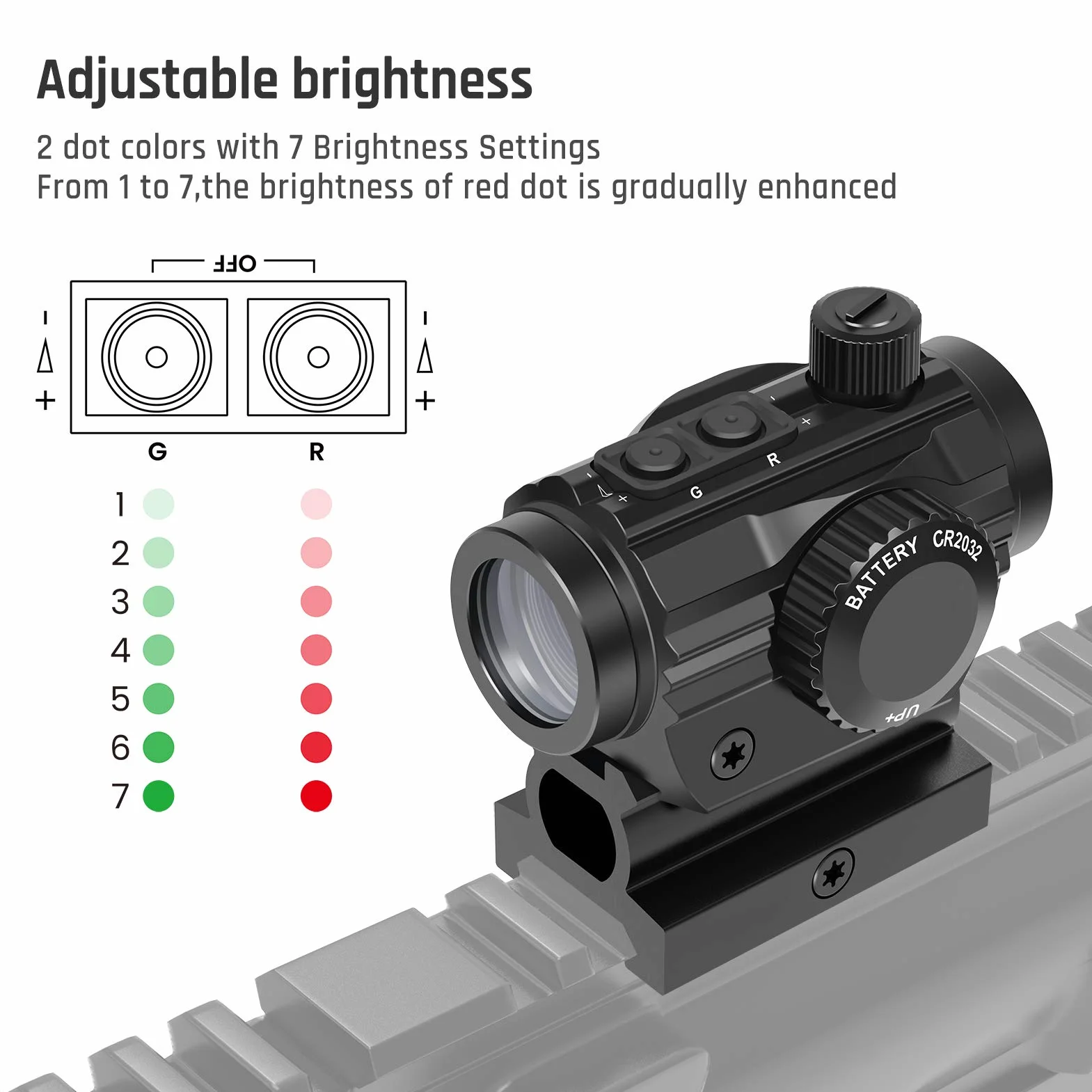 Feyachi RDS-36 Red Dot Softair 5MOA 1x22 mm Mirino Tattico 7 Impostazioni Luminosità