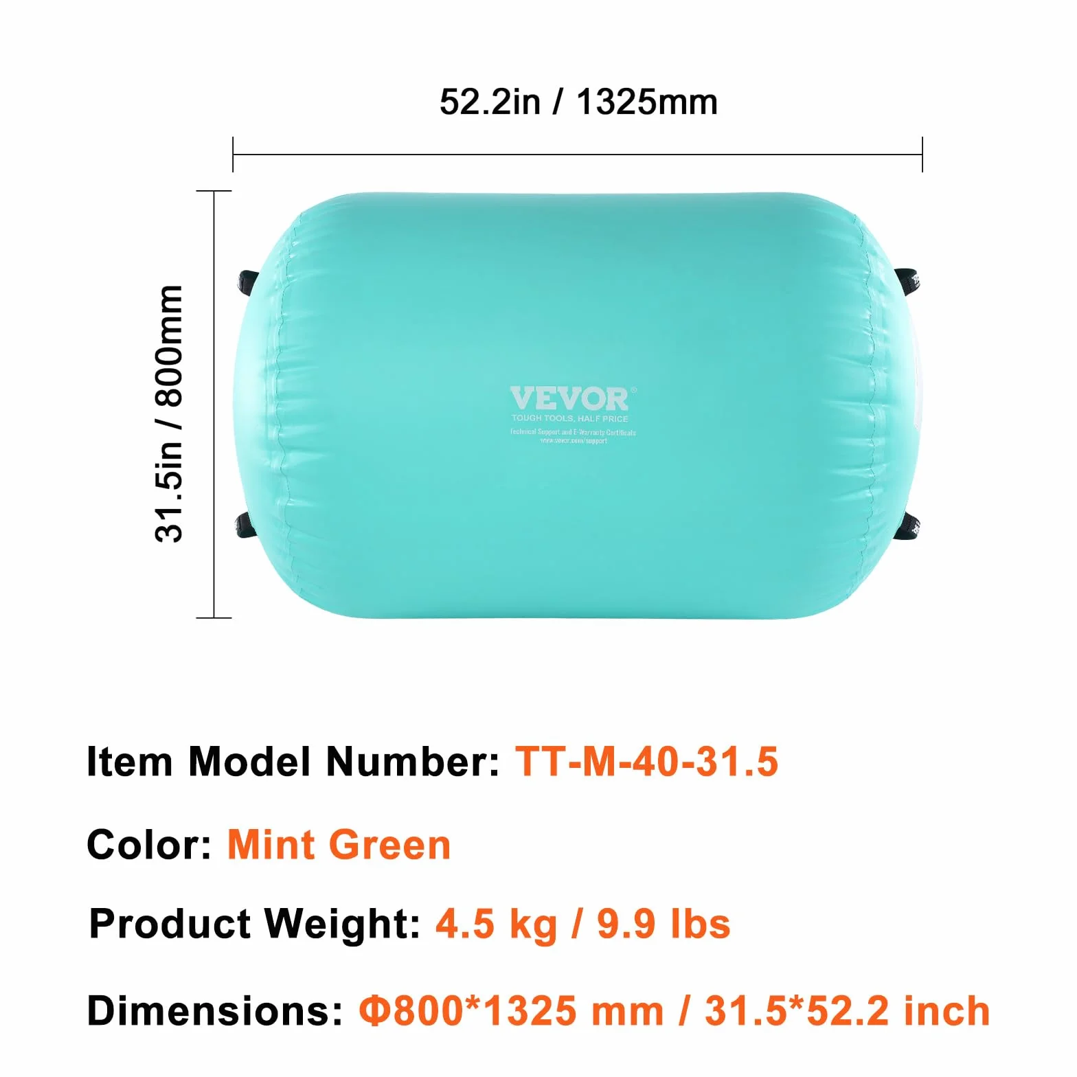 VEVOR Tappetino ad Aria, Rullo ad Aria Gonfiabile Rotondo, Canna d'Aria con Pompa Elettrica, Allenatore di piegamenti All'Indietro per Uso Domestico/Palestra/Yoga/Cheerleader/Parco/Acqua