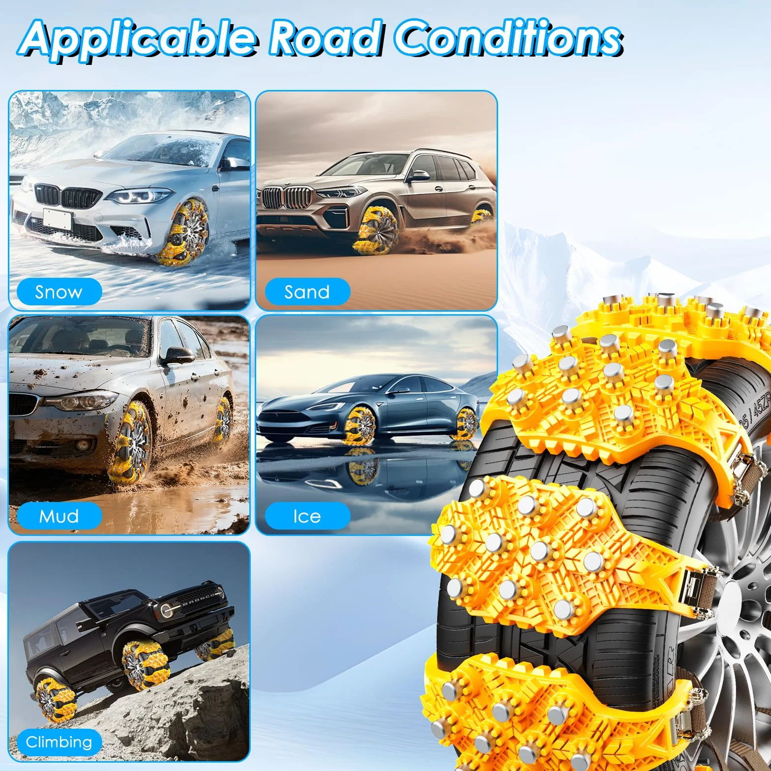 Catene da Neve Ninonly 8Pcz Universali Regolabili per Auto Camion SUV Pneumatici 165-245mm