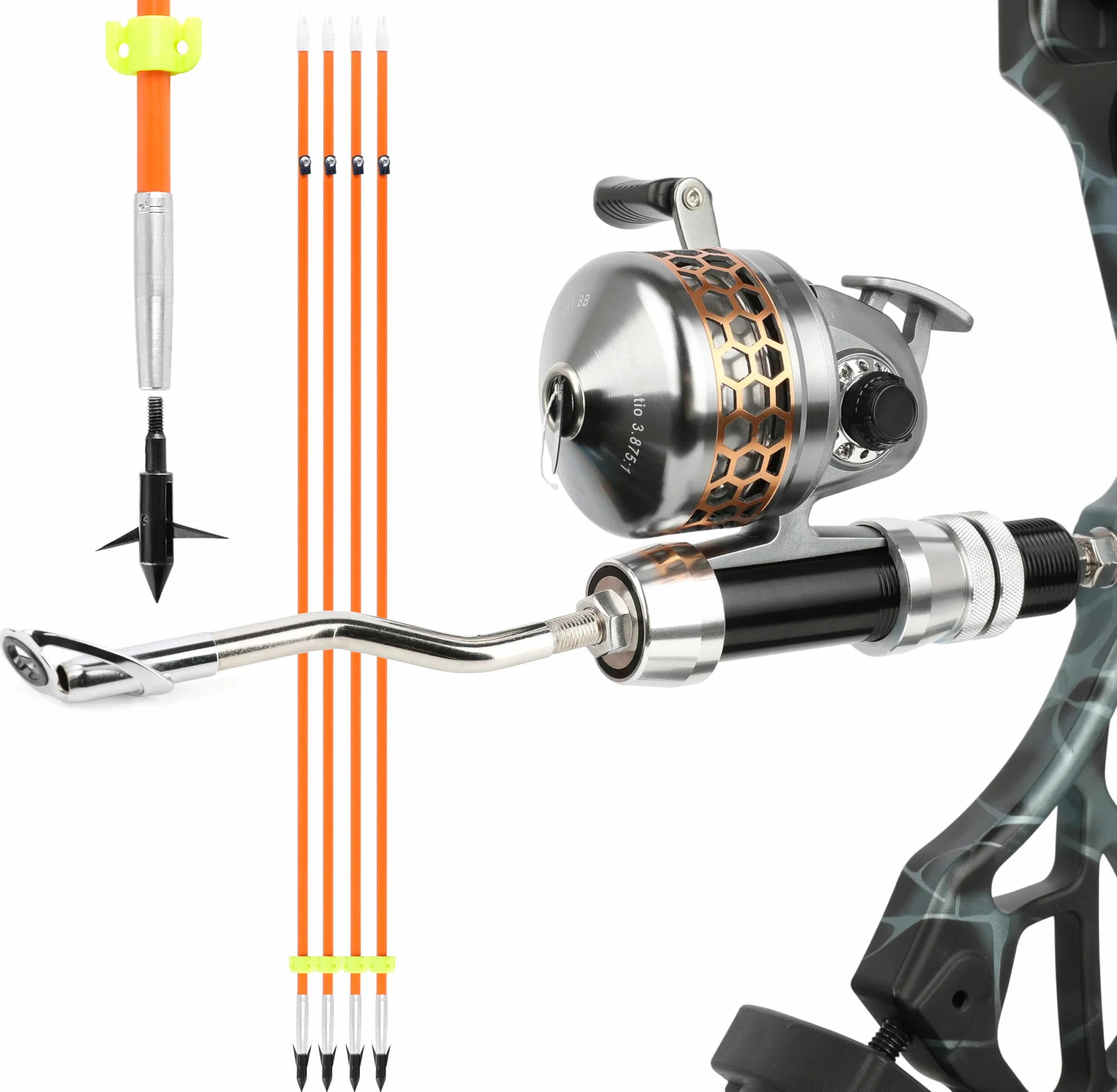 Set per pesca con l'arco, mulinello da spinning per pesca con l'arco, mulinello per pesca con l'arco, freccia da pesca, freccia da caccia, attrezzo per la pesca, mulinello da pesca