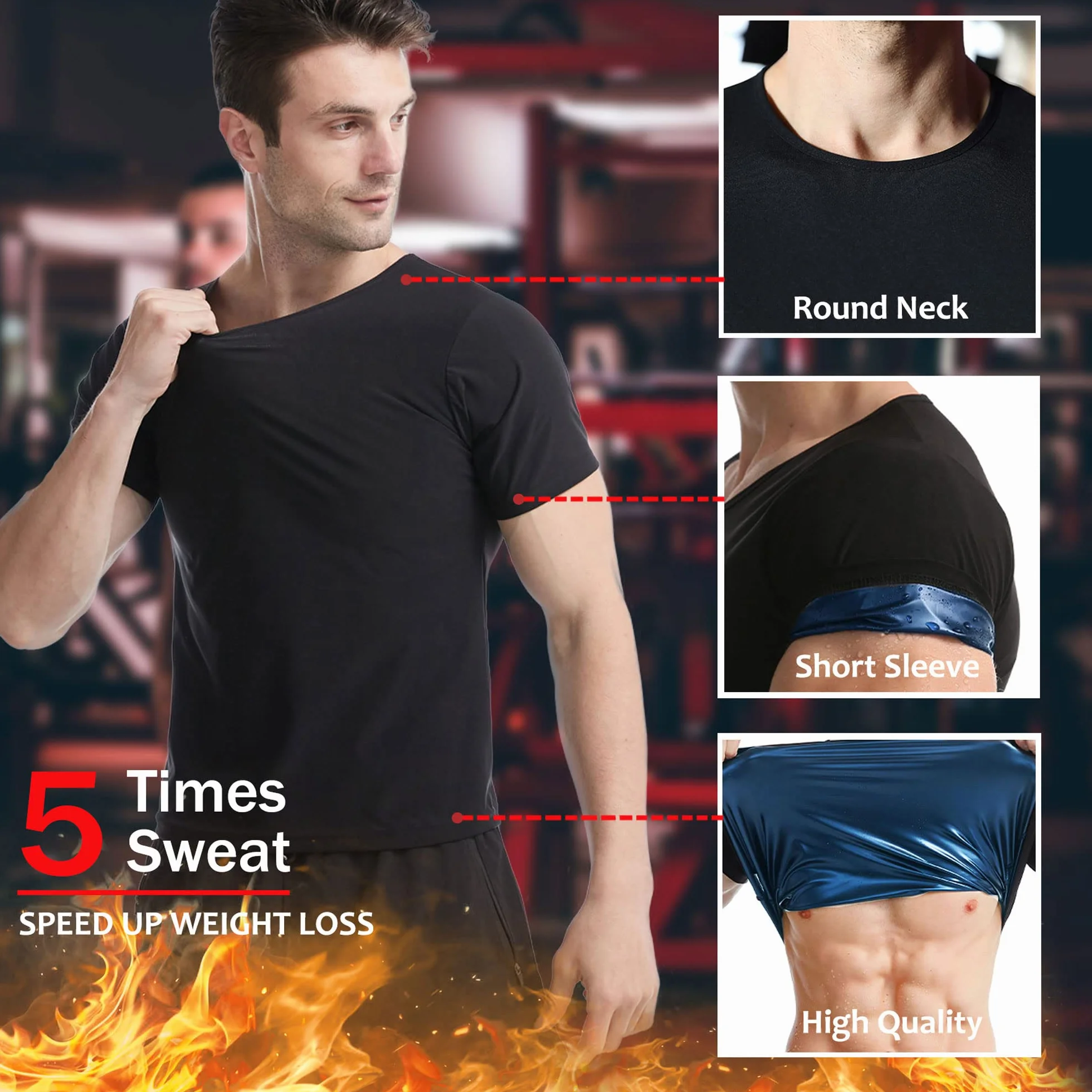 Sauna Shirt for Men Short Sleeve Sweat Body Shaper Vest Gym Exercise Top