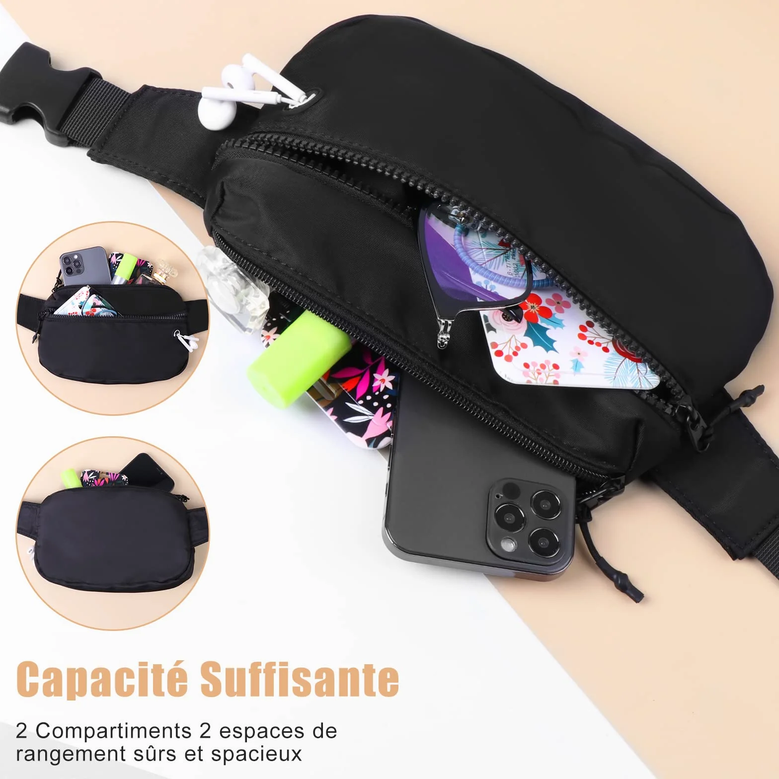 Vinabo Marsupio Impermeabile Uomo Donna Unisex Waist Bag con Jack per Cuffie Cintura Regolabile Escursionismo