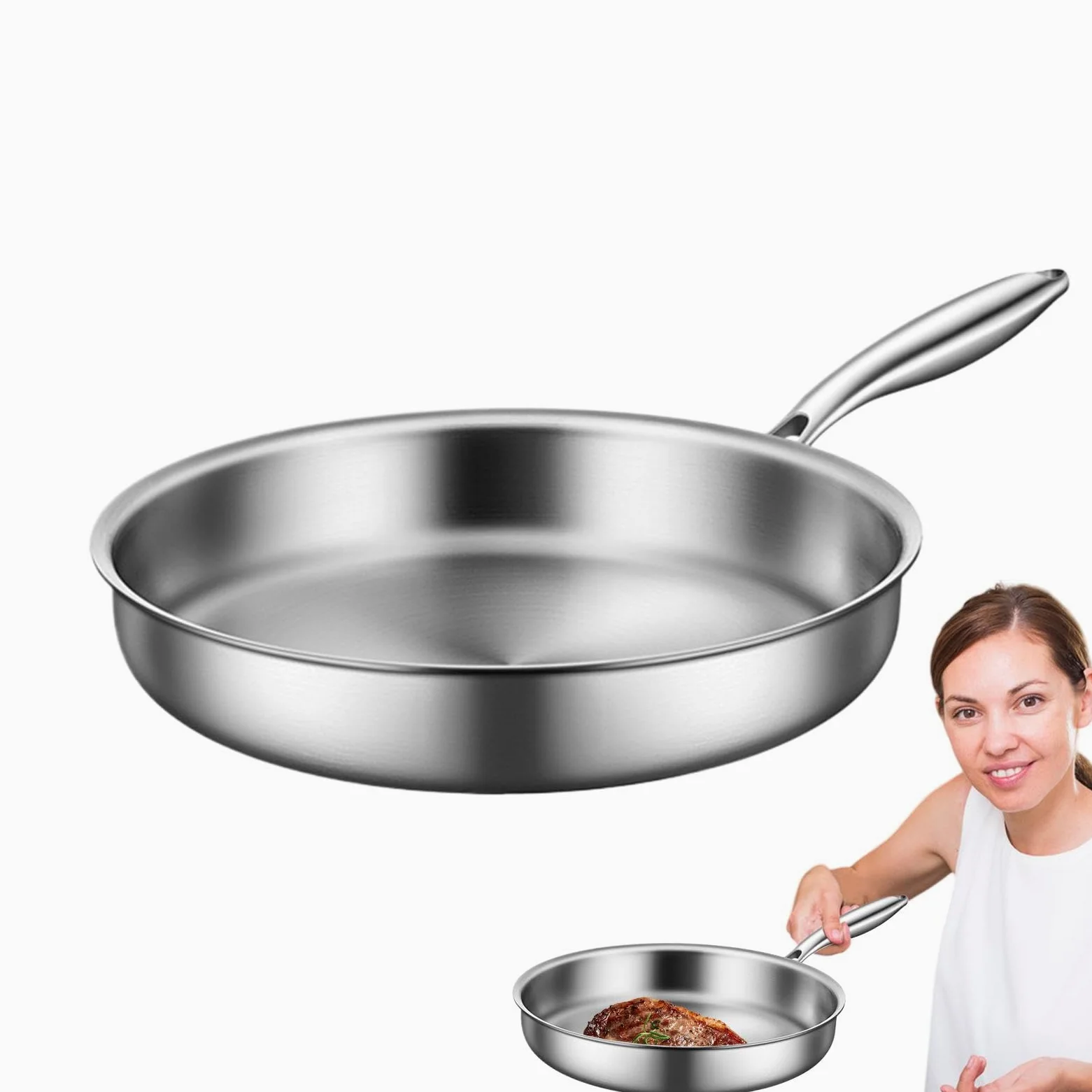 Padelle e padelle, padella in acciaio inossidabile Padelle anti-slip non | Woks multifunzionale e pentole da fritta, padelle di frittata, gadget da cucina per picnic, campe