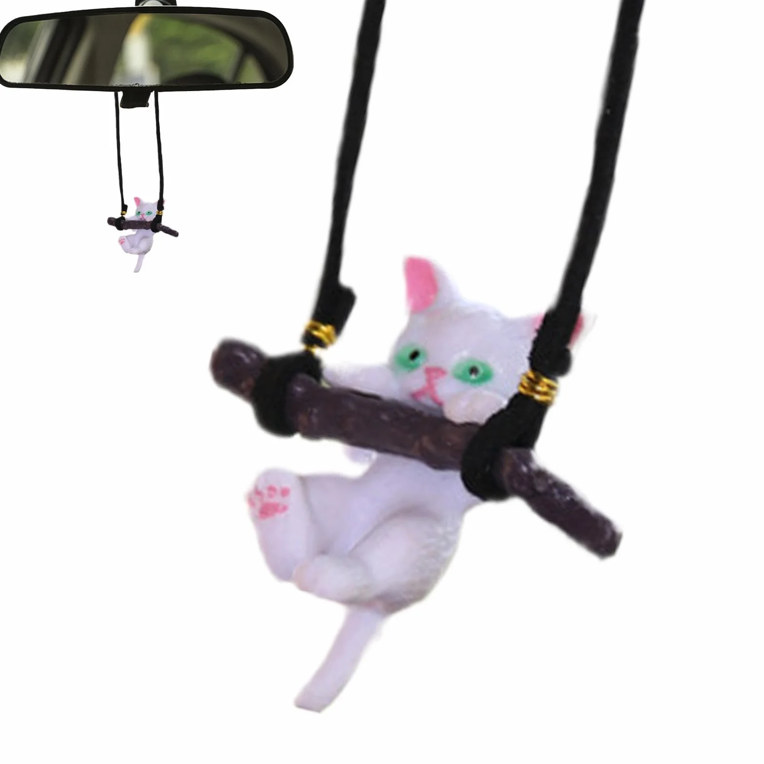 Cat Car Pendant Mirrors Hangable Accessories Cute Branch Kitten Charm For Rearview Mirror Auto Interior Decor 4 Inches Pink