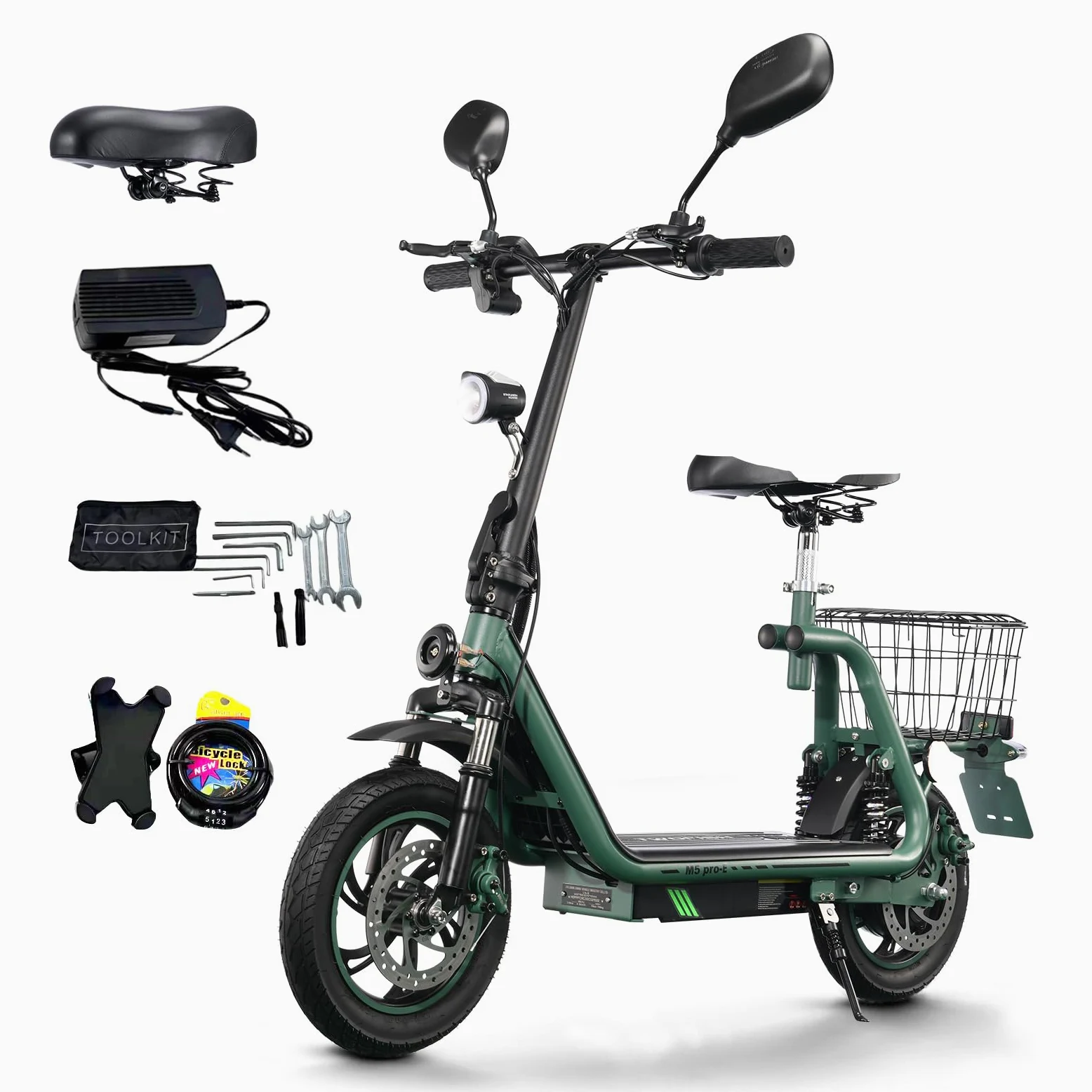 TWOFISH Monopattino Elettrico per Adulti, Scooter Elettrico da 12 Pollici Dotato di Motore da 500 W, Batteria da 48 V 13 Ah, Velocità Massima di 25 km/h, Capacità di Carico di 120 kg