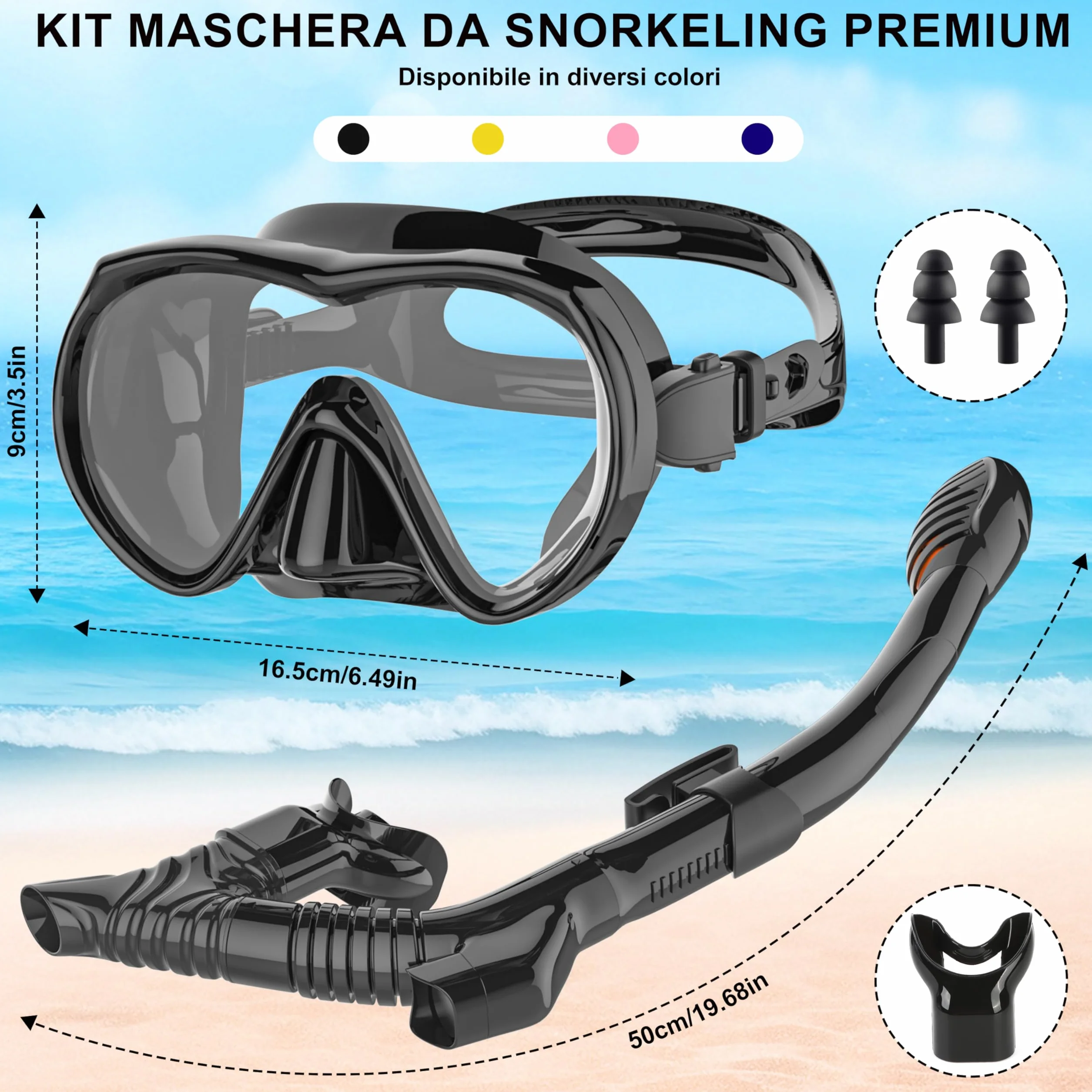 Set da Snorkeling per Adulti IEEILULU con Maschera Panoramica 180° e Boccaglio a 3 Canali