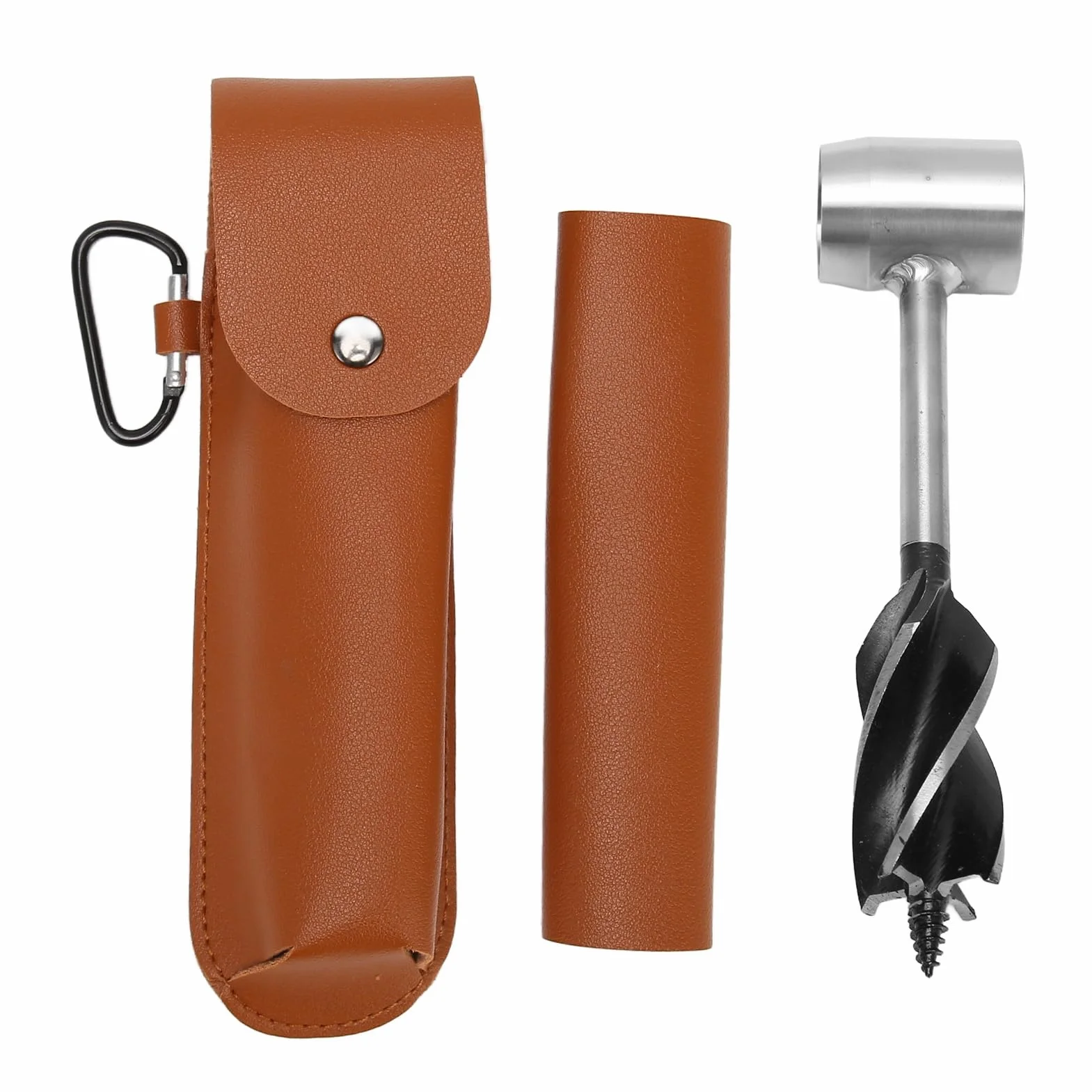 Trivella Manuale Multiuso Bushcraft Auger in Acciaio Al Carbonio Ad Alta Durezza con in Pelle PU per Campeggio