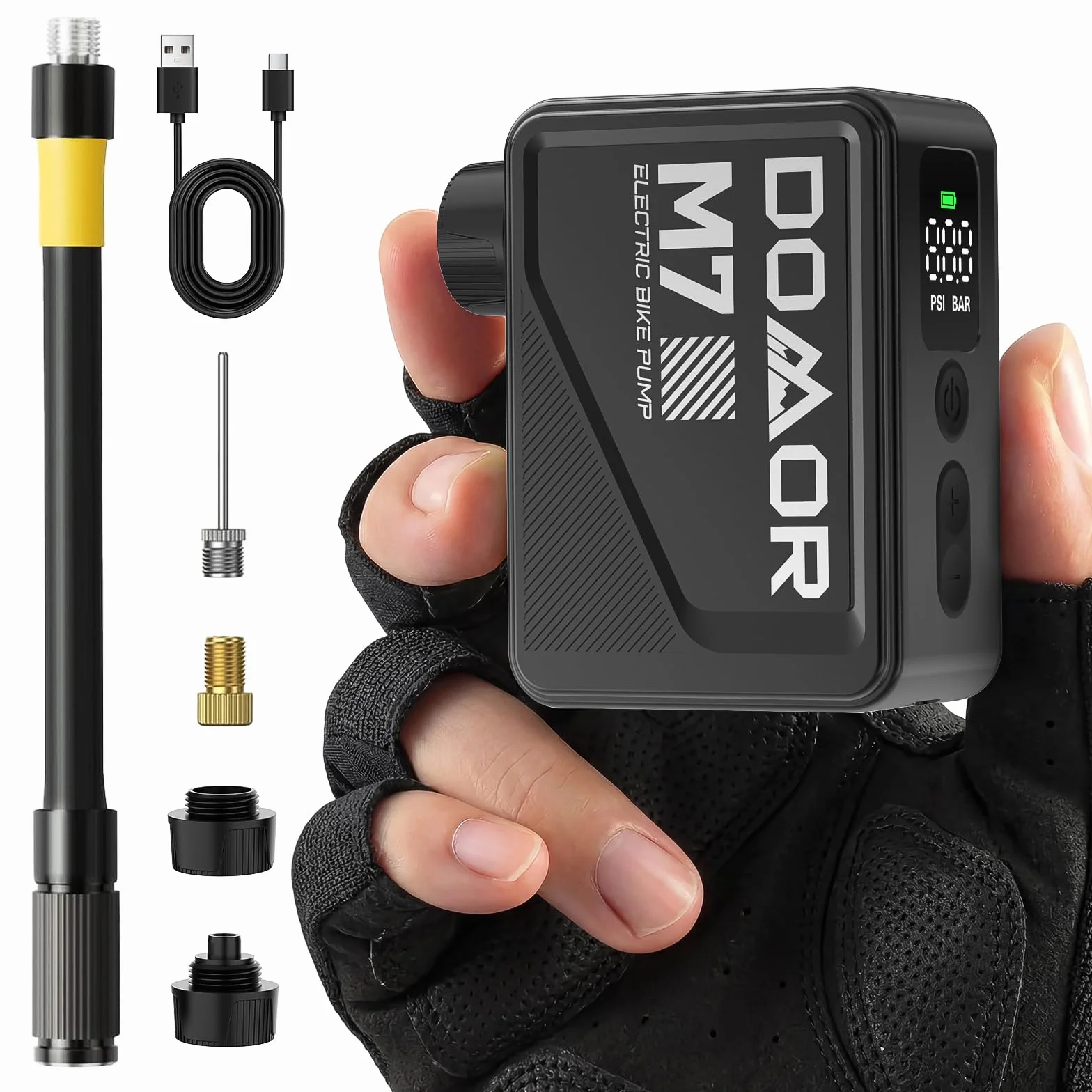 Pompa Elettrica per Bici 120 PSI Portatile con Manometro Digitale per Valvole Presta e Schrader