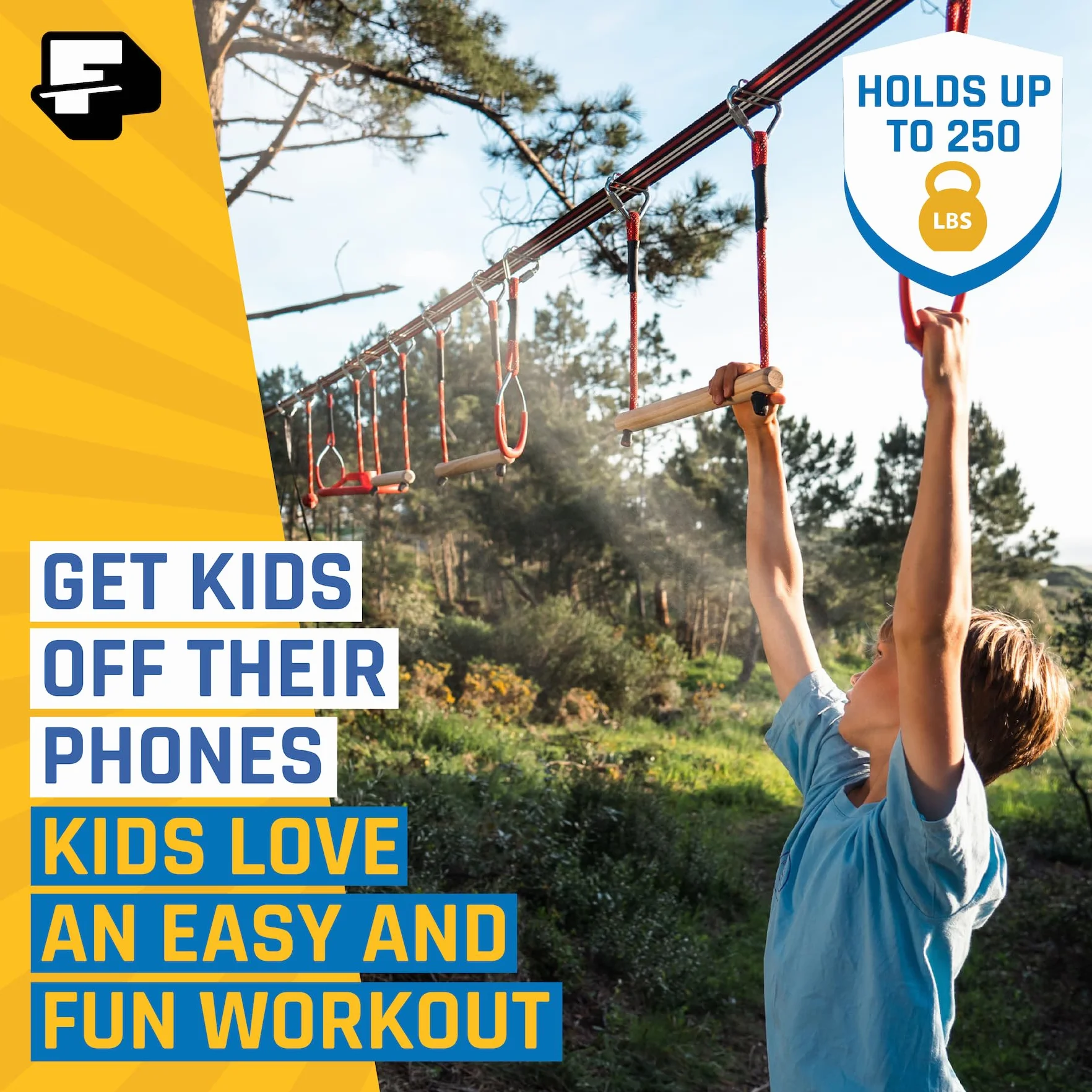 Ninja Warrior Obstacle Course for Kids 19.8m - 11 Obstacles with Ninja Slider