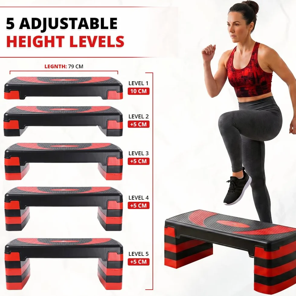 Stepper fitness con 5 livelli di altezza regolabili 10-30 cm, piattaforma antiscivolo per esercizi aerobici