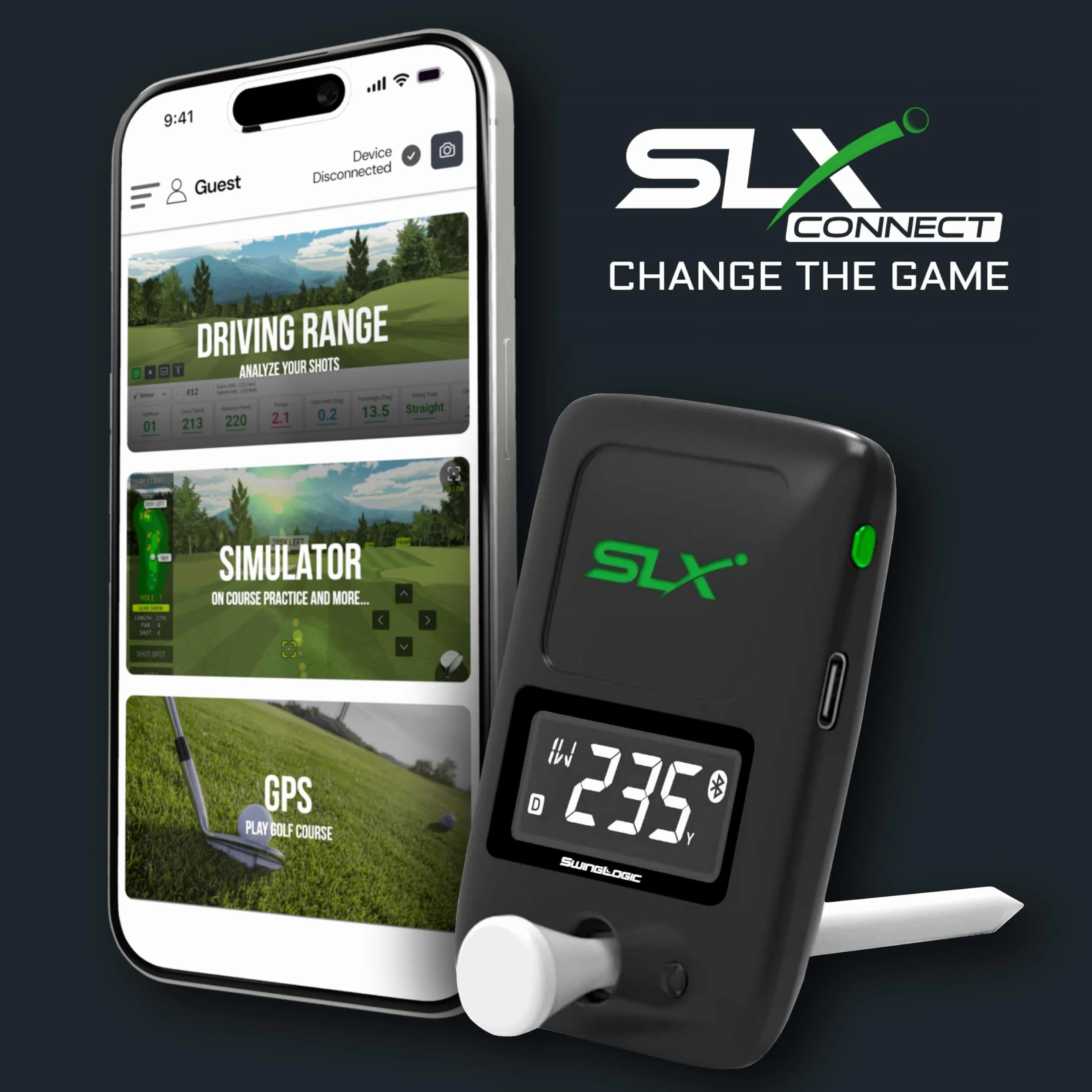 Swing Logic SLX Mini Portable Golf Launch Monitor Distanza Velocità Palla Testa Mazzo Fattore Smash