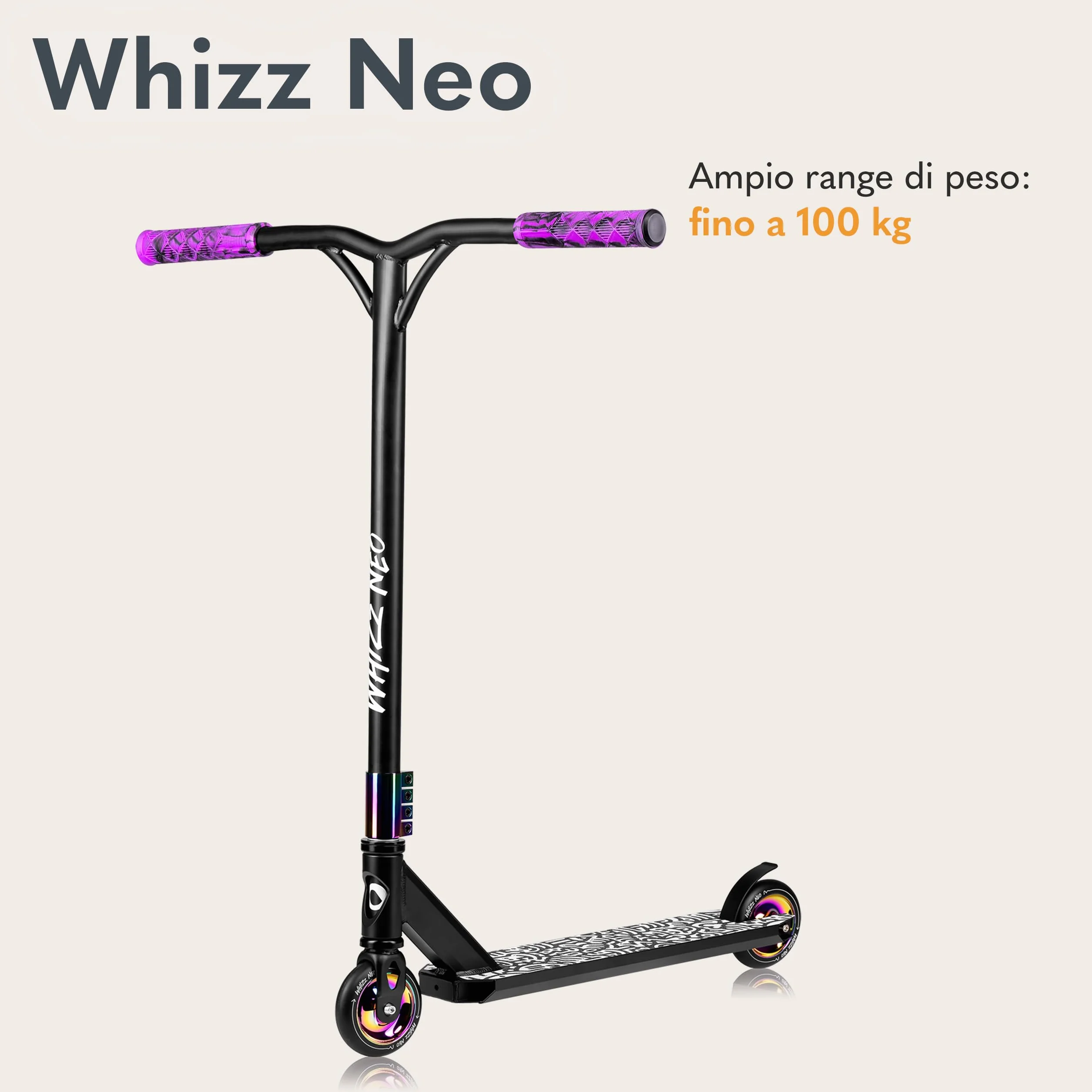 LIONELO Whizz Hoverboard Stunt Scooter Freestyle ABEC-9 Aluminium Deck HIC Compression 110mm Wheels T-Bar Handlebar Flex Fender Brake Steel Neon