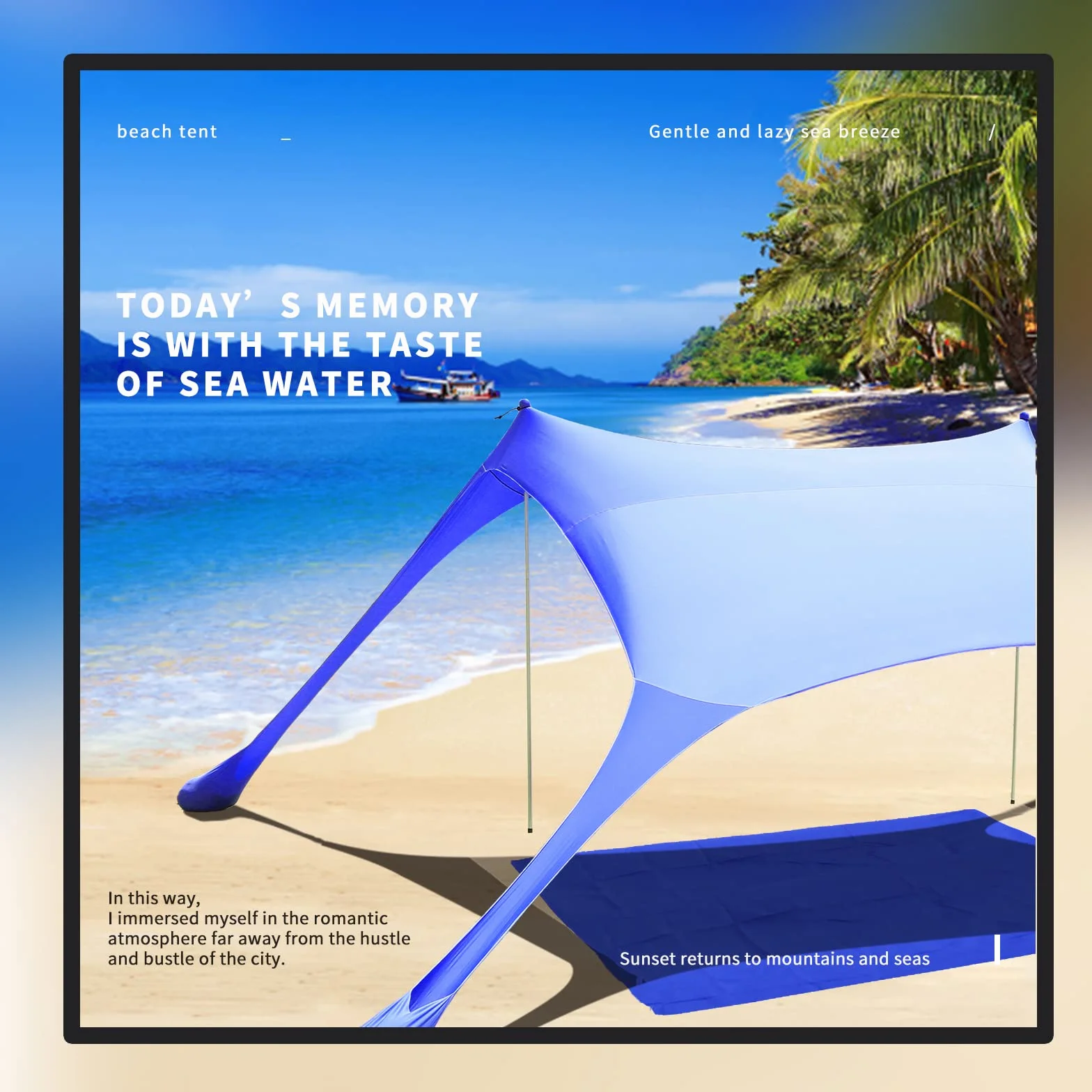 Tenda da spiaggia UPF50+, protezione UV, piccola tenda da sole per esterni, con 2 pali per campeggio, spiaggia, pesca, cortile e picnic