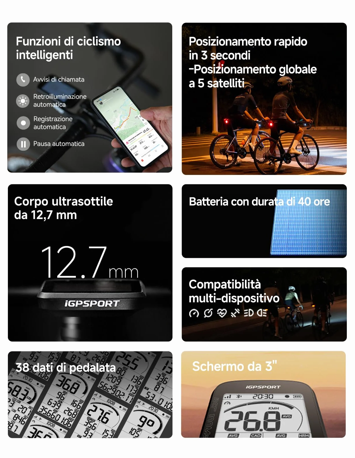iGPSPORT BSC100MAX Ciclocomputer GPS, 40h Batteria, Impermeabile IPX7, Dati Personalizzabili