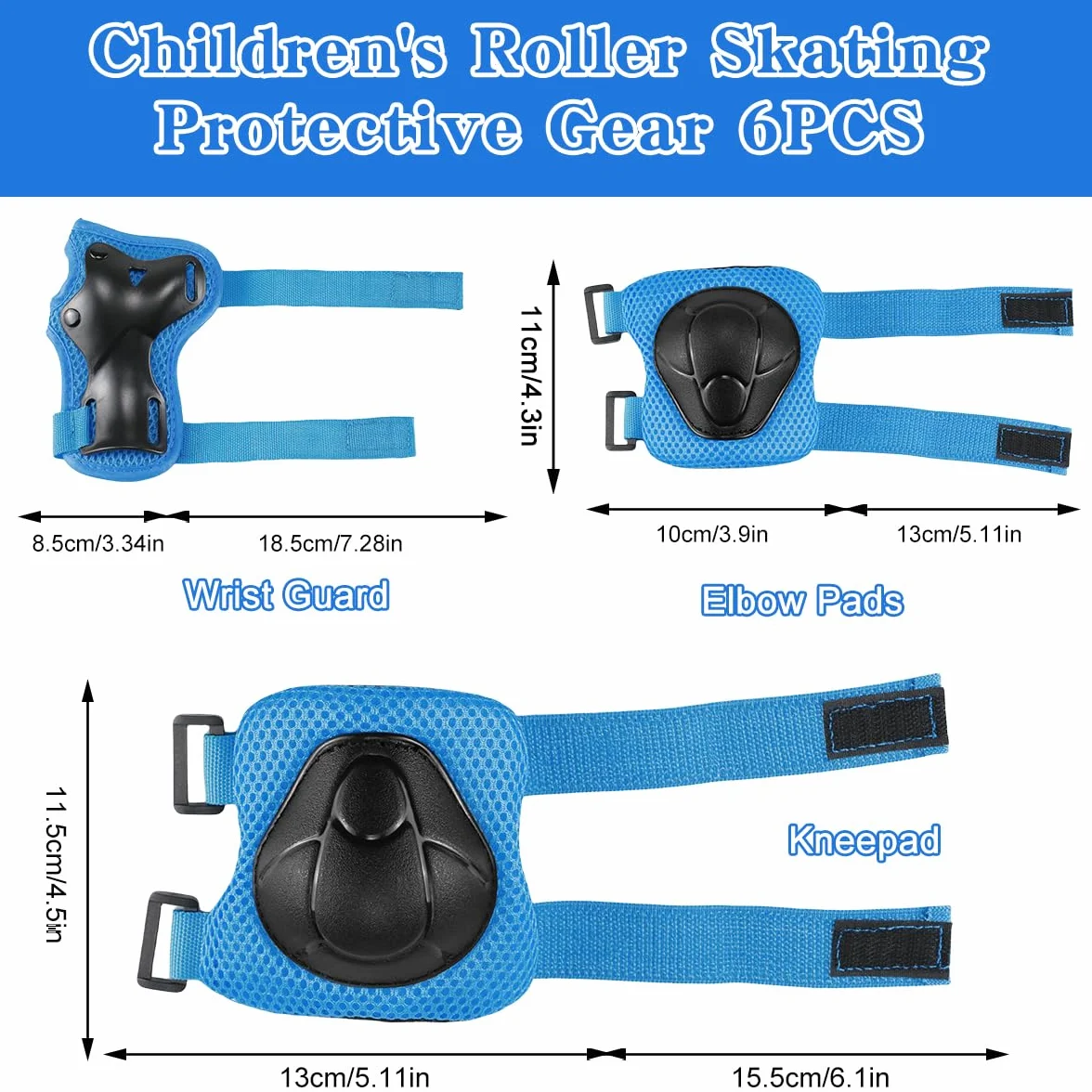 Protezioni Skateboard Bambini Ginocchiere Set 6-in-1 per Skateboarding Pattinaggio Biciclette Ciclismo Blu