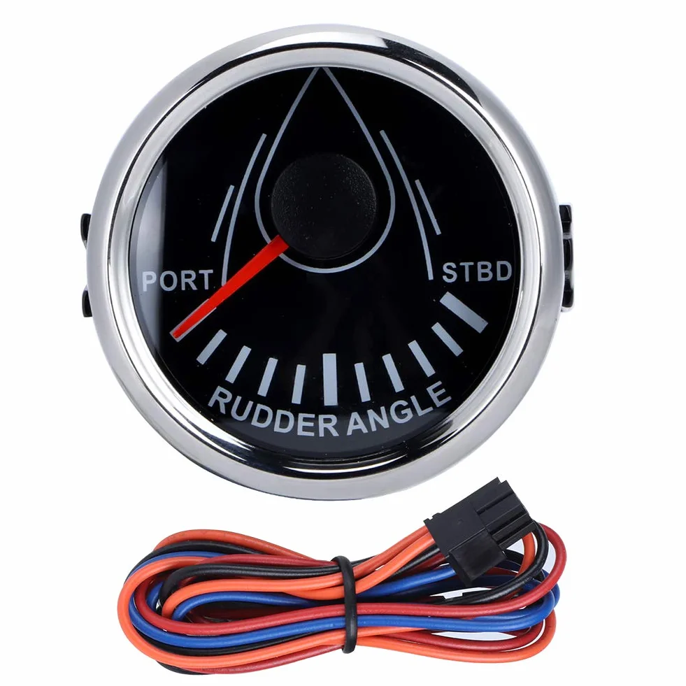 Indicatore Angolo Timone Barca 52mm, Segnale 0-190ohm, Voltaggio 9-32V, Quadrante con Retroilluminazione Rossa - Impermeabile IP67, Alta Precisione, Adatto a Yacht e Imbarcaz (Copertura argentata