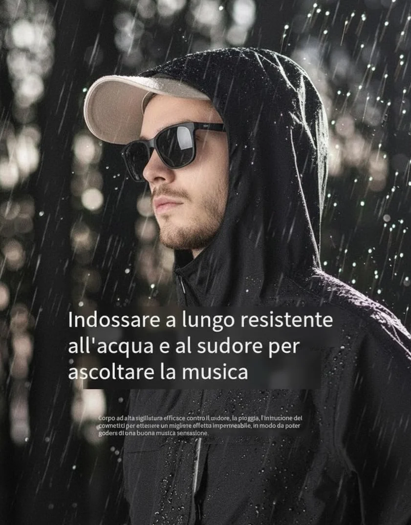 Occhiali Smart Audio Bluetooth 5.0, Montatura Nera Lenti Polarizzate Intercambiabili, Controlli Touch, 155mm