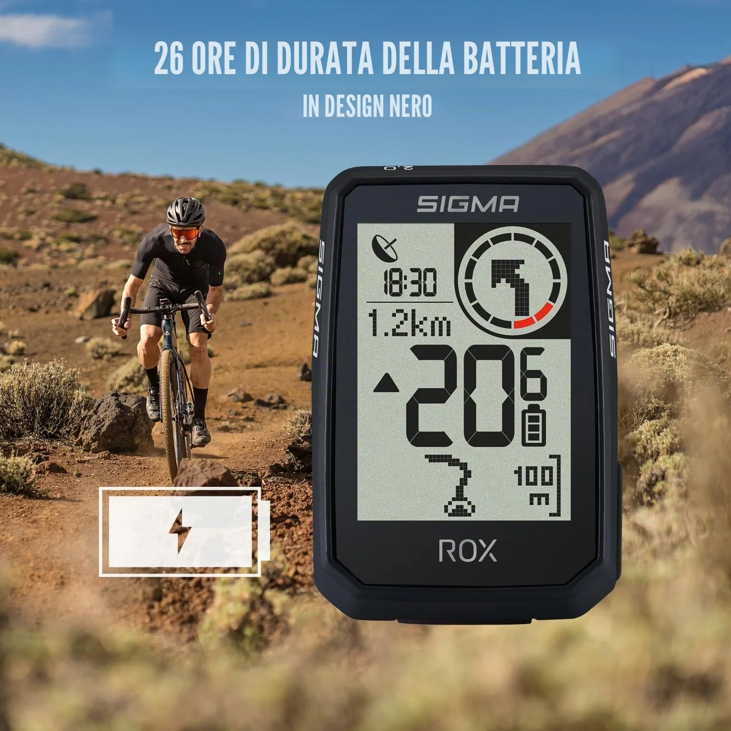 SIGMA ROX 2.0 Endurance Black Computer da bicicletta wireless GPS navigazione 26h Compatibile E-Bike