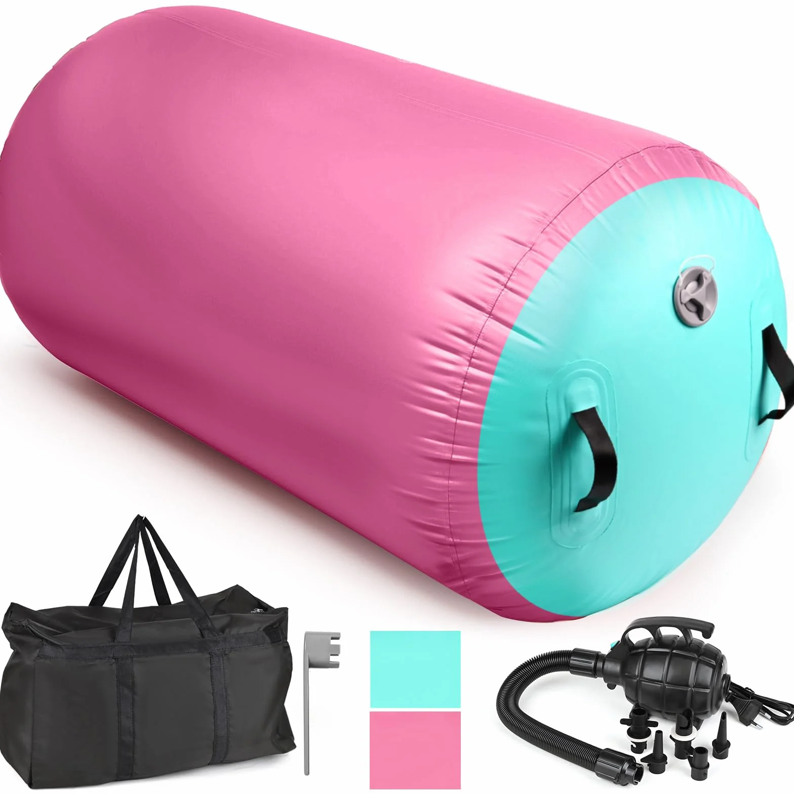 Diealles Shine Air Roll, 100x60cm Rullo ad Aria Gonfiabile Rotondo, Rotolo Gonfiabile con Pompa Elettrica e Borsa per il Trasporto, Air Barrel Gymnastics Roller per Allenamento Fitness Yoga