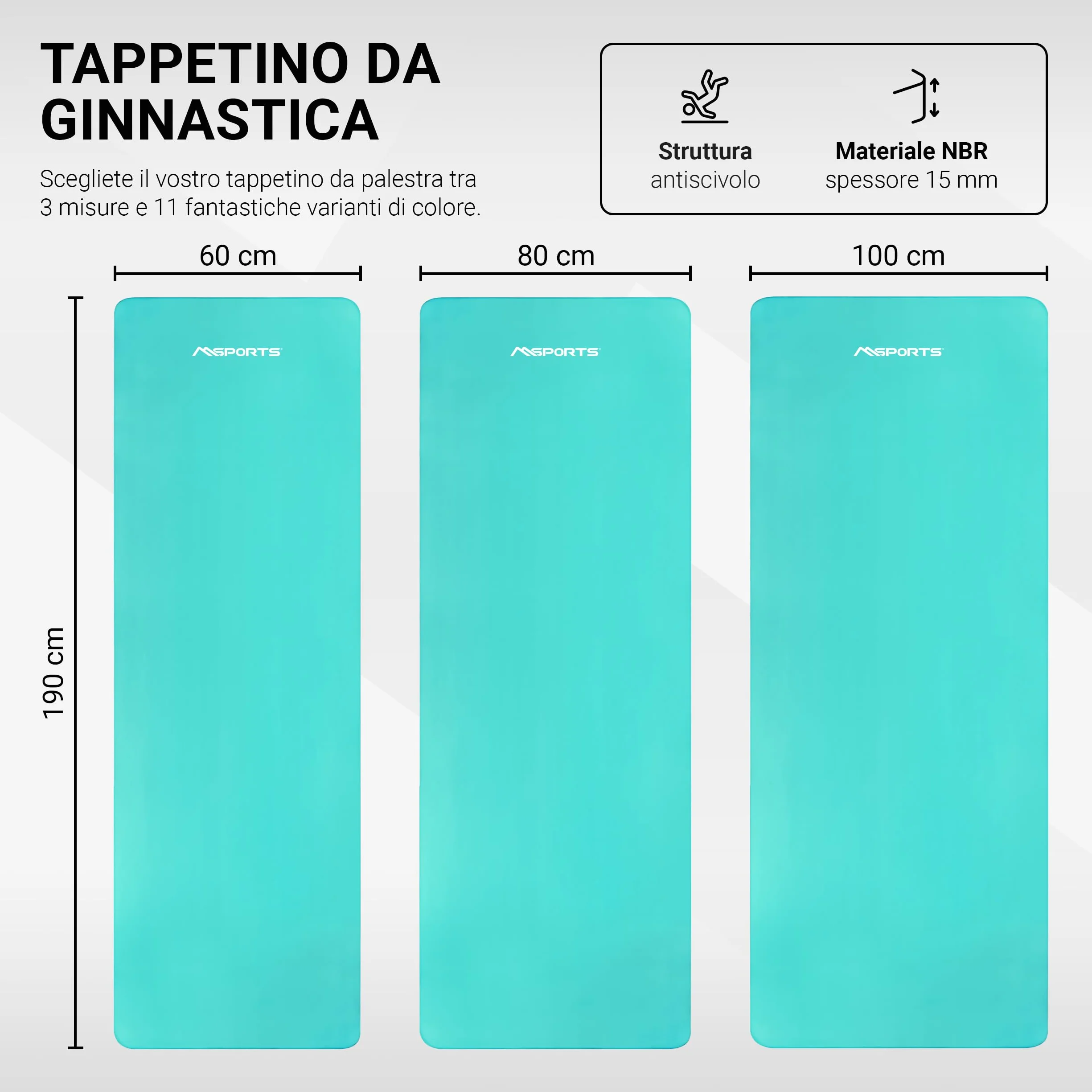MSPORTS Tappetino Fitness Yoga Premium antiscivolo Mat da Ginnastica vari formati colori