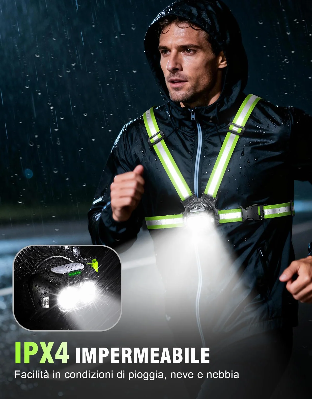 Mohard Luce Running 1800mAh 7 Modalità 45° Regolabile Gilet Catarifrangente USB Ricaricabile IPX4