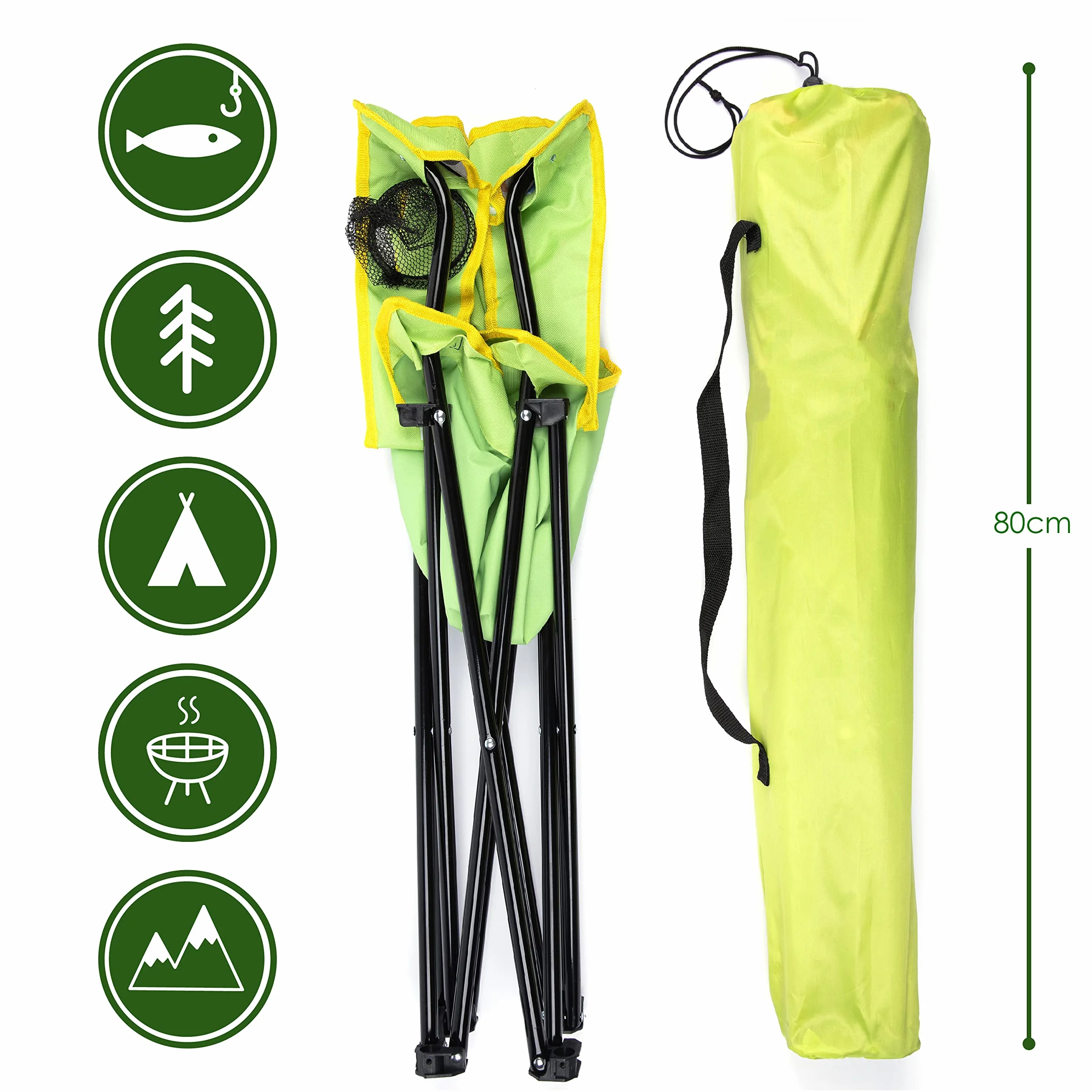 Sedia Pieghevole Campeggio Portatile Leggera con Porta Bottiglie e Braccioli