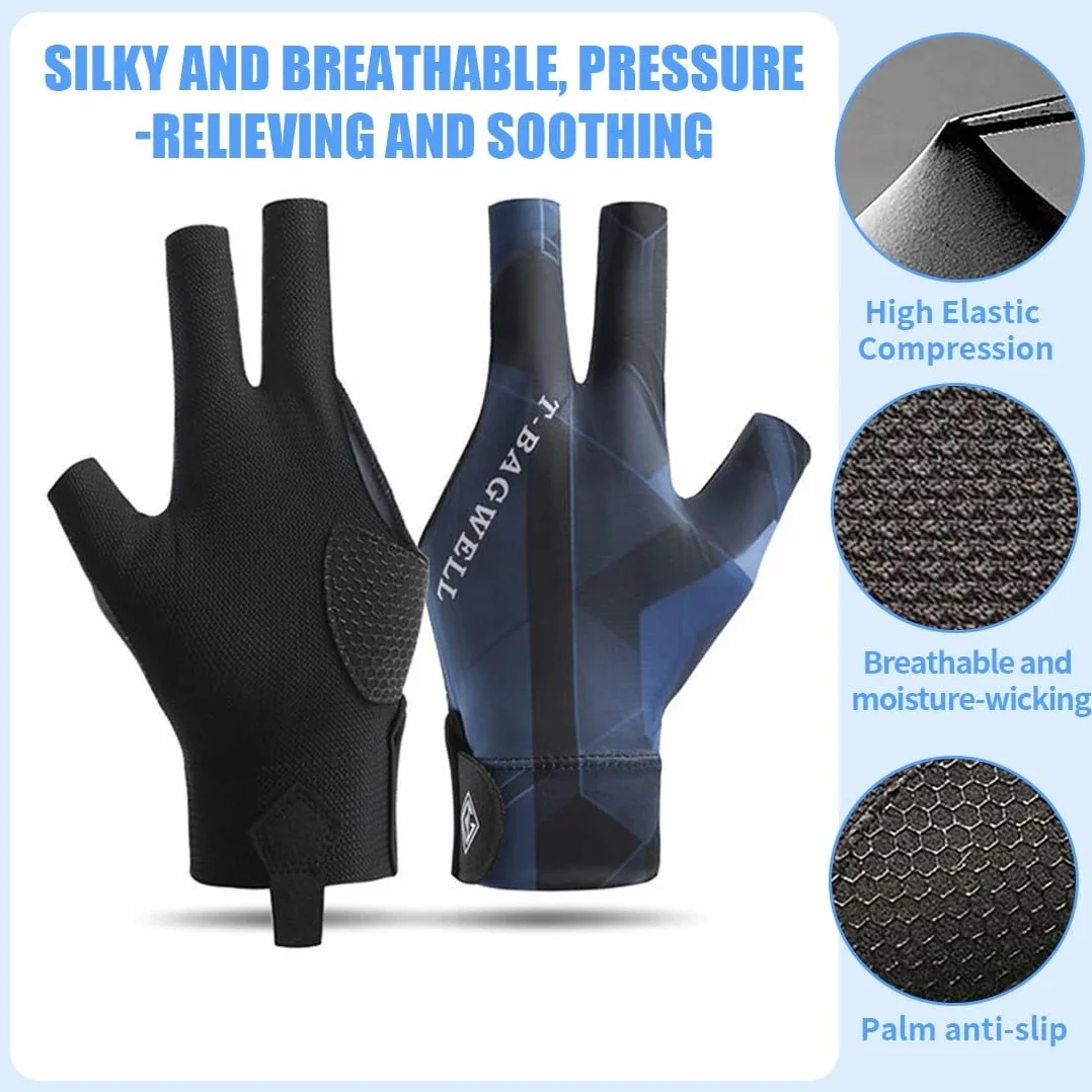 Guanto Da Biliardo Mano Sinistra Professionale Elastico 3 Dita Uomo Donna