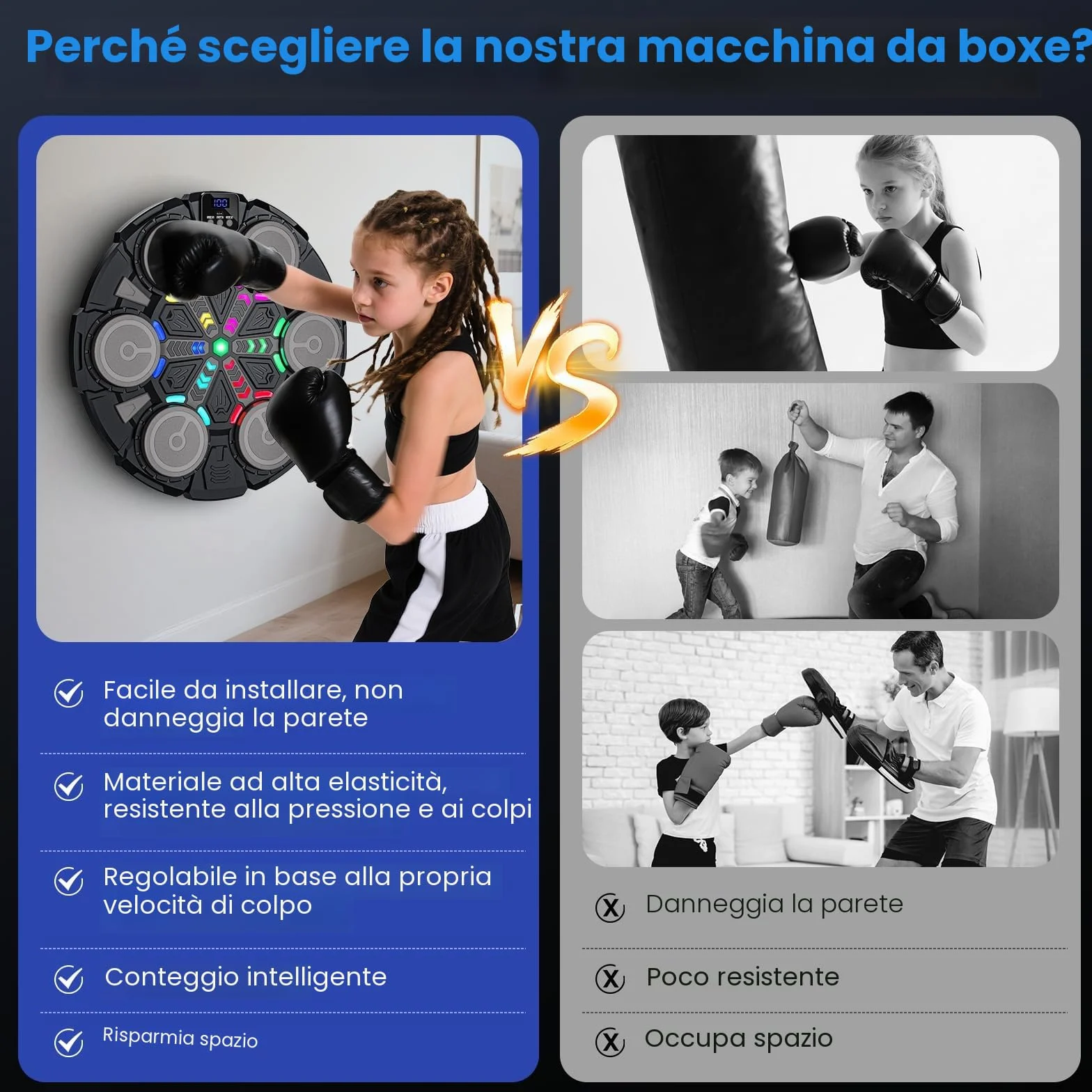 Macchina da Boxe Musicale, Nuovo Music Boxing Machine a Parete con Guanti, Connessione Bluetooth, Luci LED, Regolazione a 5 Velocità, Molteplici Modalità di Allenamento, Conteggio Automatico (A)