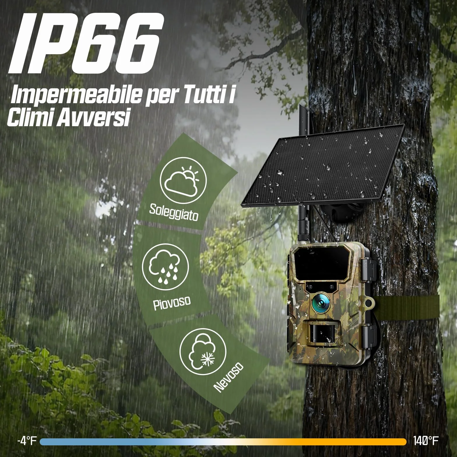 CEYOMUR 4G LTE Fototrappola Solare 48MP con SIM e TF 64GB, Batteria 5200mAh, IP66