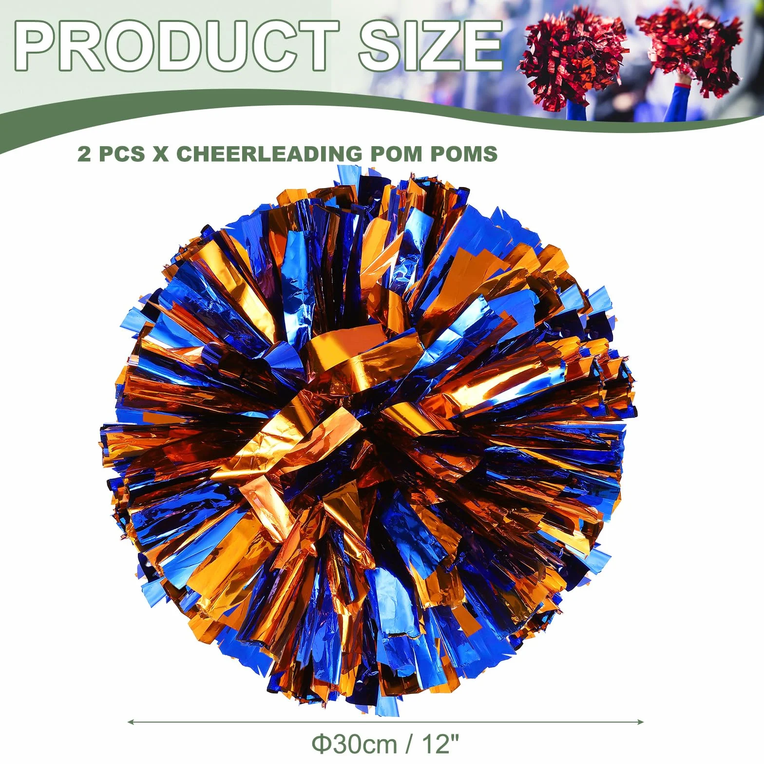 Pompon da cheerleader metallizzati con anelli per manico per sport danza tifo