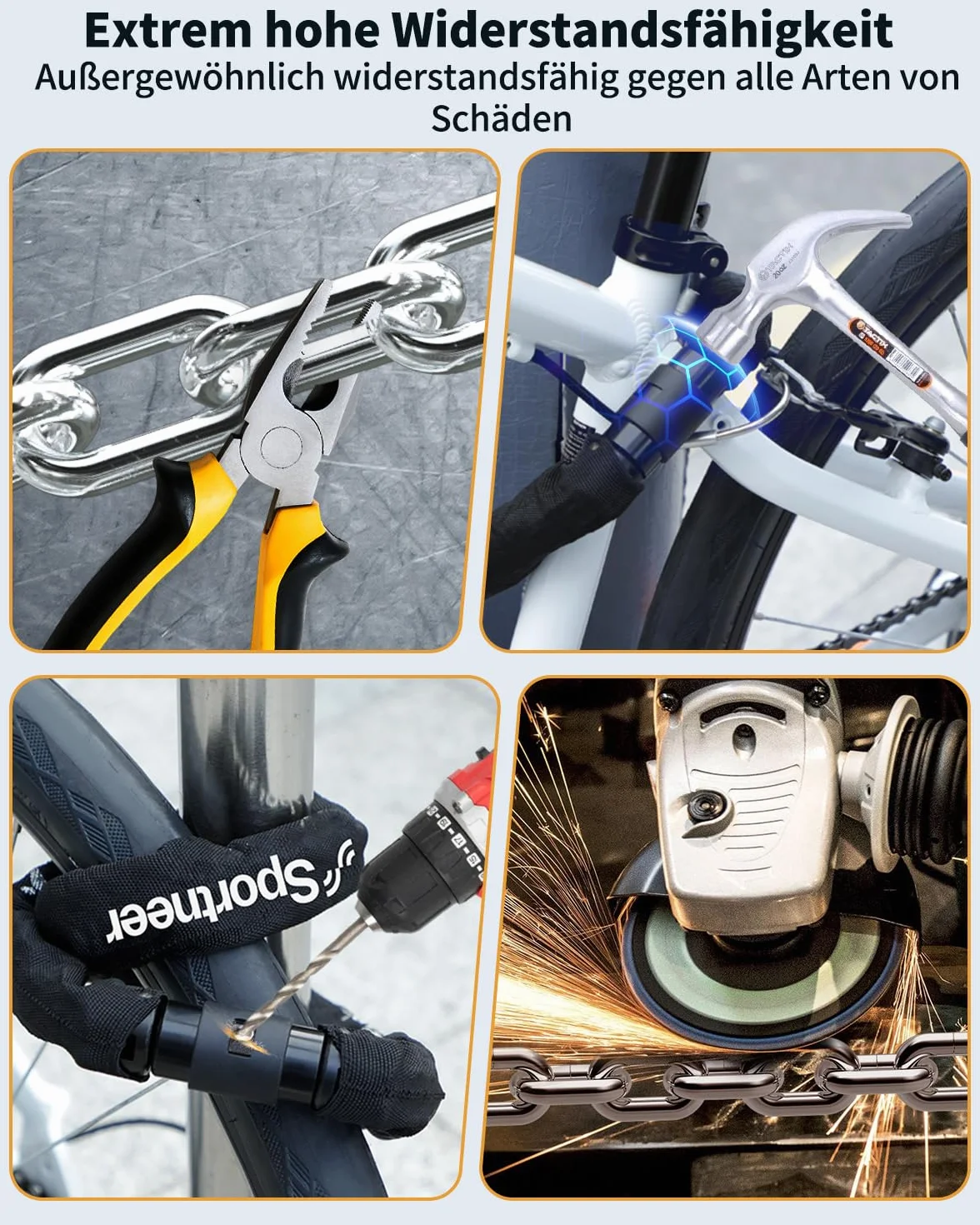 Sportneer Lucchetto Bici Catena 8mm 100cm Antifurto Acciaio Temprato con 2 Chiavi