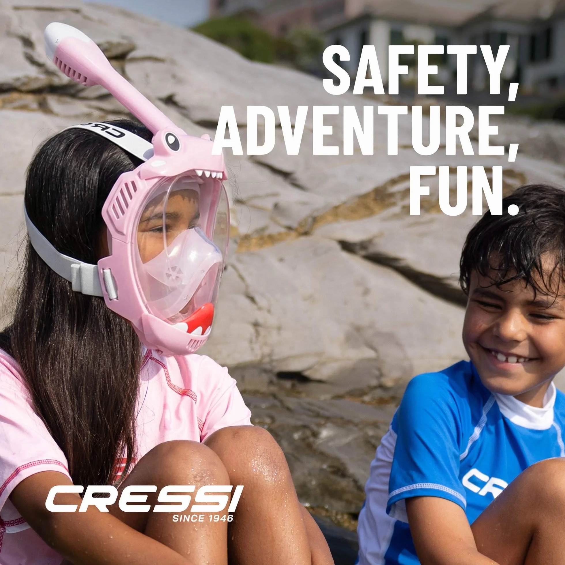 CRESSI Kiddy Kids Full Face Mask Maschera Integrale CO2 Sicuro Antiappannamento Snorkel Dry