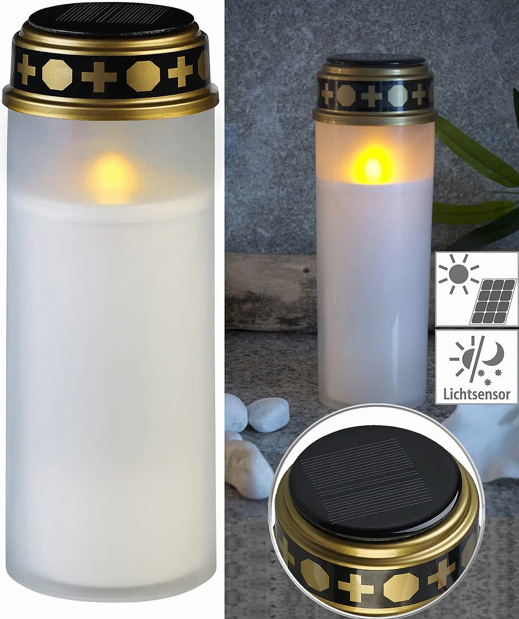 Pearl Solare a Gancio Solar-LED-Cimitero-Luce Grande Luce Continua Candlelight-LED Impermeabile Solare per Tomba con Lanterna