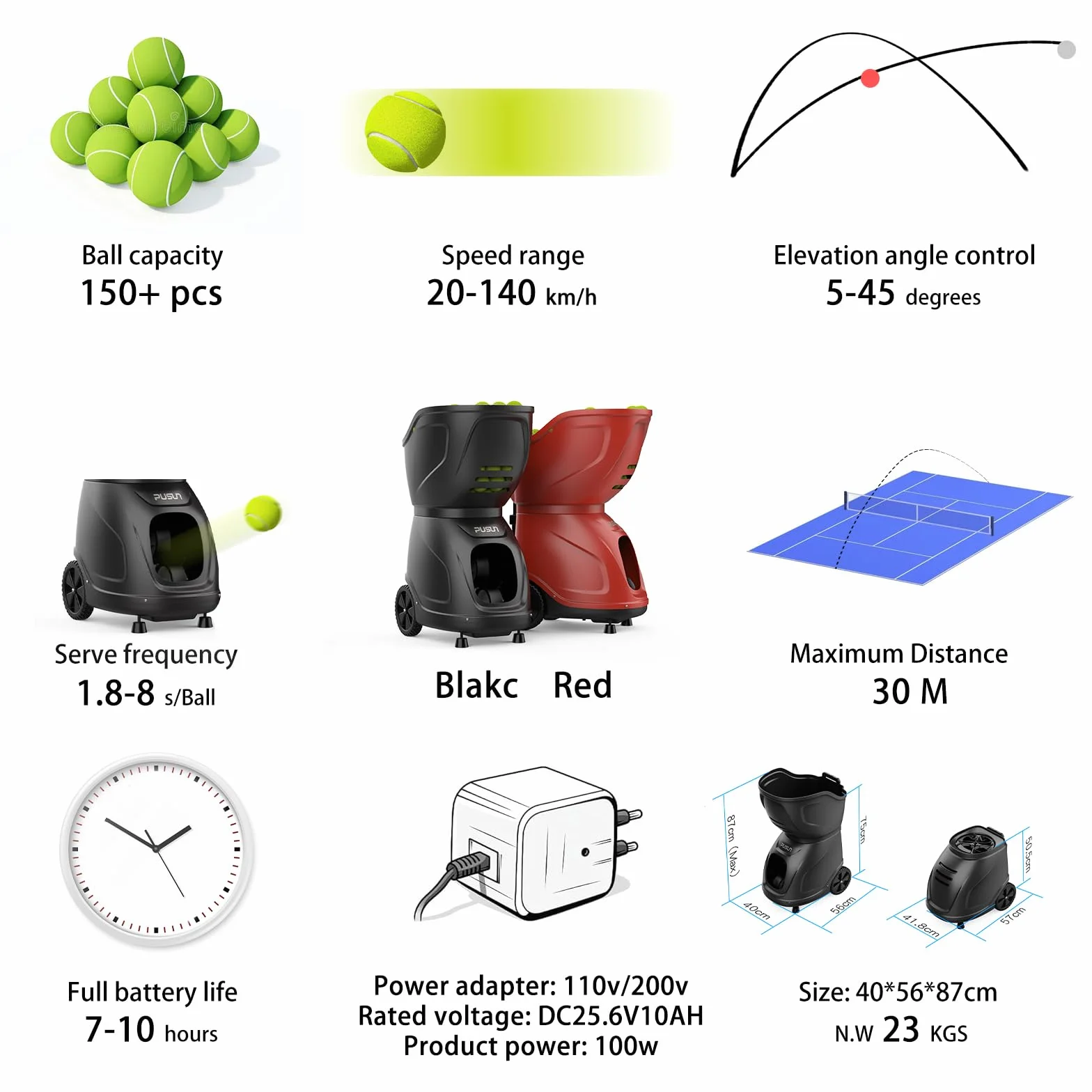 Macchina per palline da tennis portatile automatica PT-9001 Pro con app e telecomando