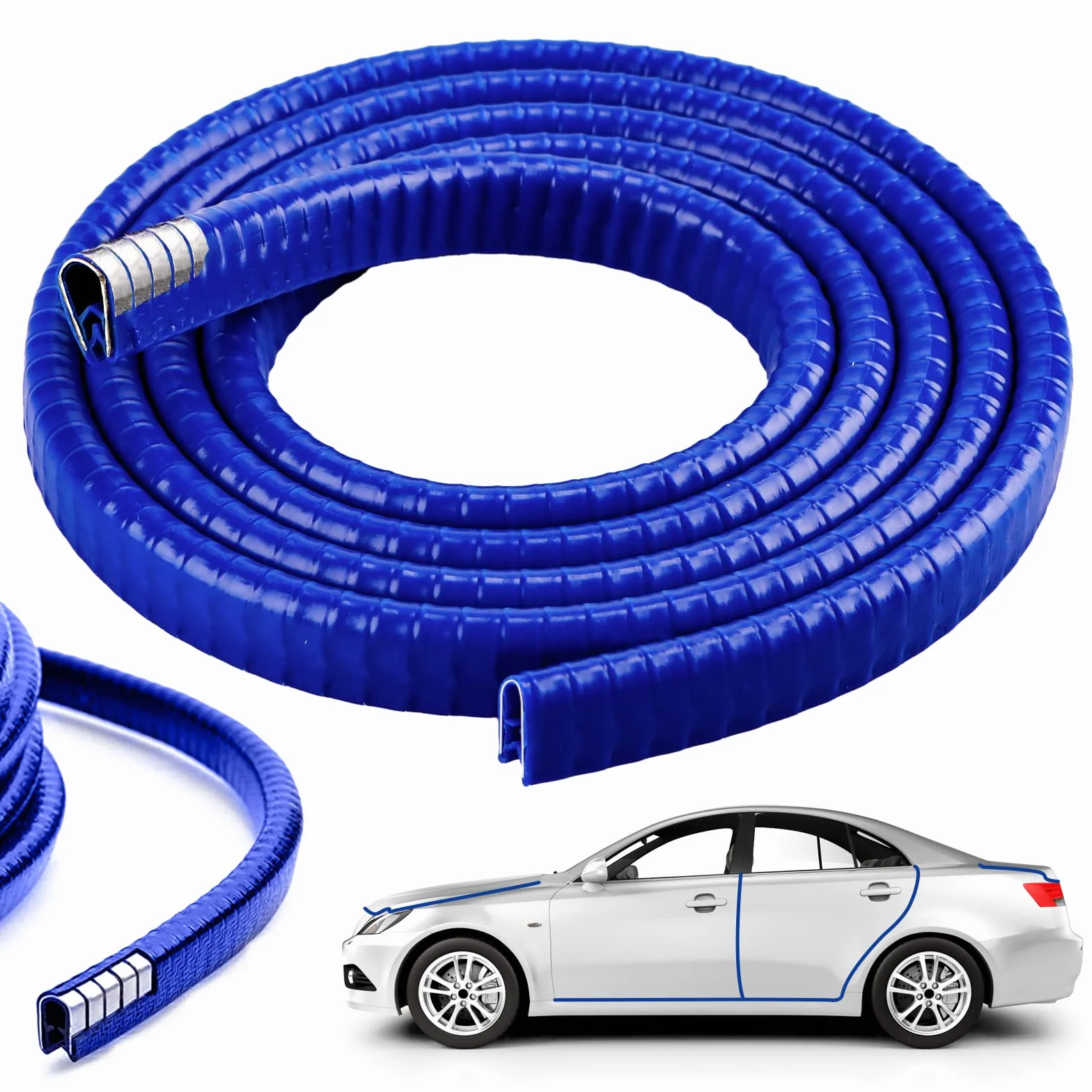 5 M Guarnizioni Auto - Gomma Protettiva per Portiera Auto, Striscia di Tenuta del Parabrezza, Forma U, Bordo Protettore, Universale (Blu)